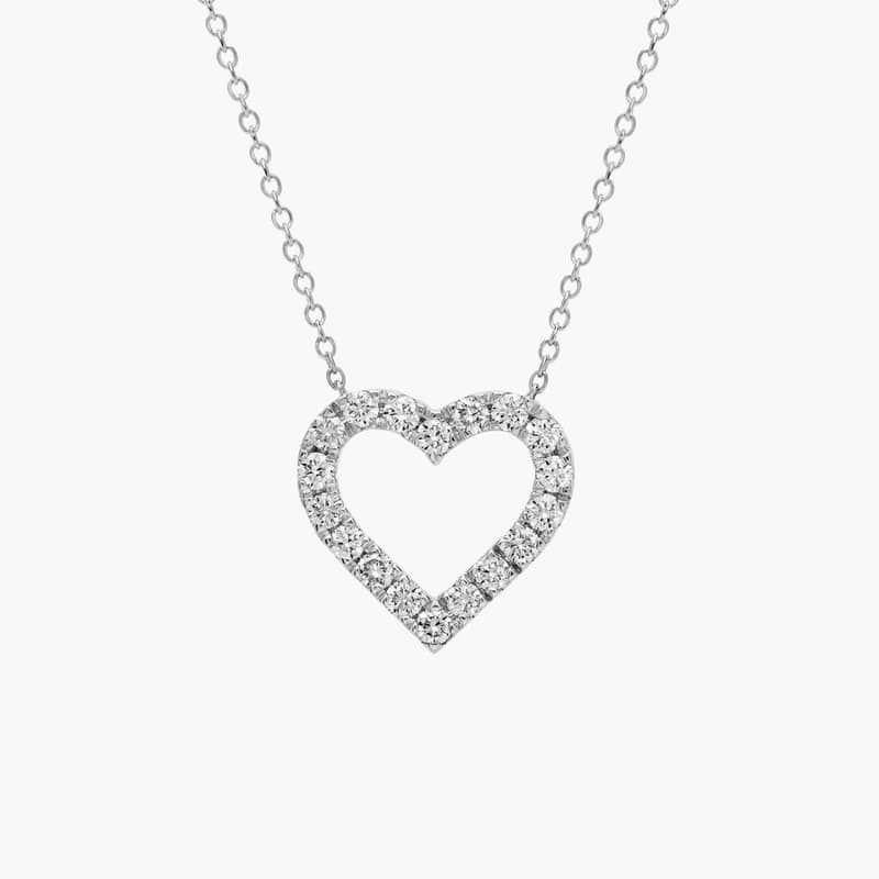 Riviera Pavé Heart Pendant Necklace in 14K White Gold (3/4 Ct. Tw.)