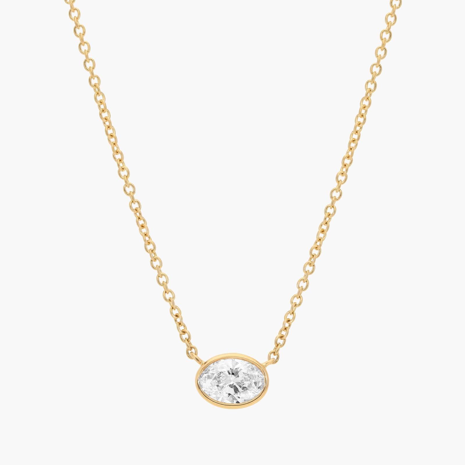 East-West Bezel Solitaire Pendant Necklace With 0.5 CTW Oval Cut Lab-Grown Diamond in 14K Yellow Gold