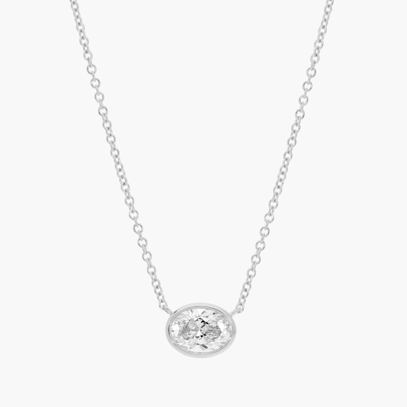 East-West Bezel Solitaire Pendant Necklace With 0.75 CTW Oval Cut Lab-Grown Diamond in 14K White Gold