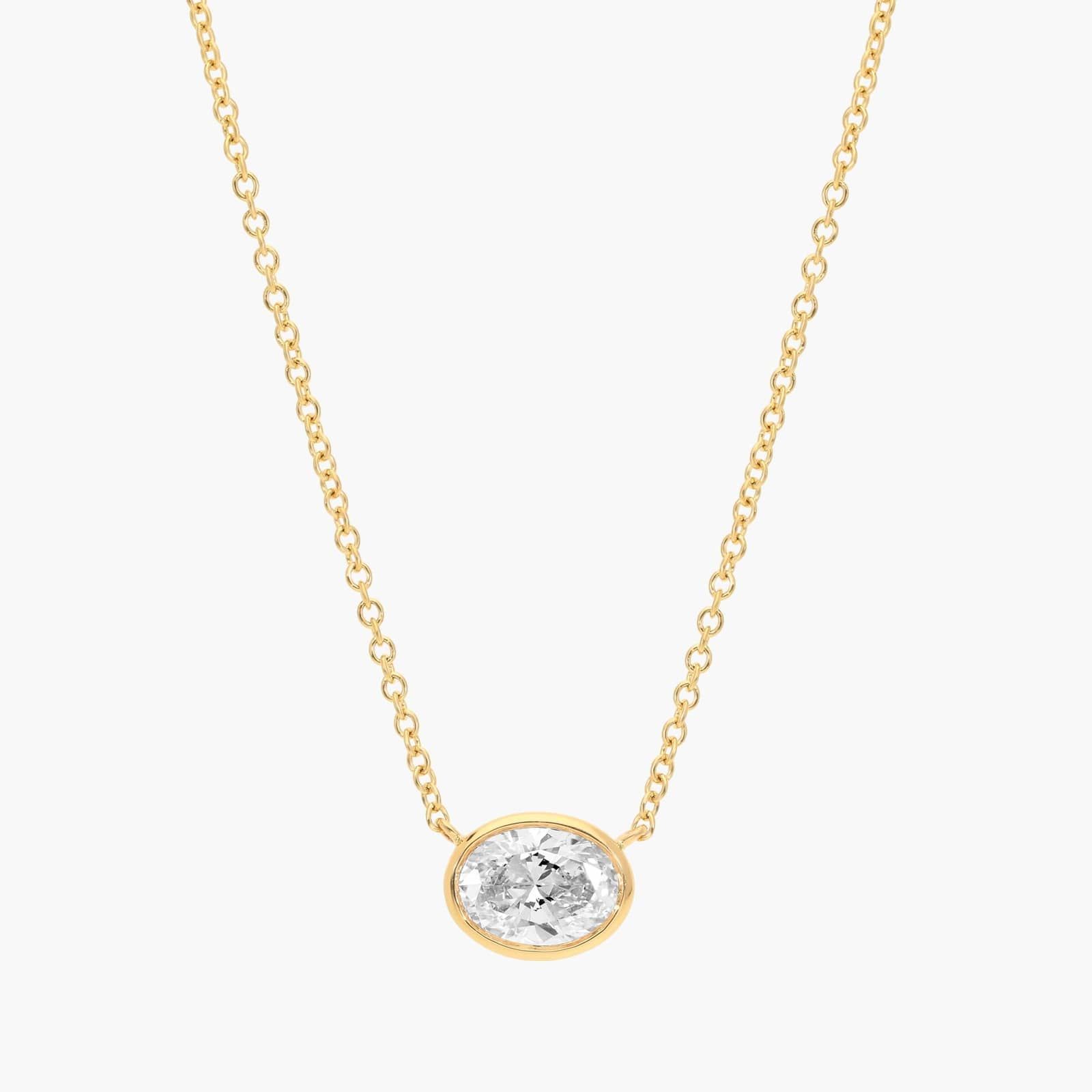East-West Bezel Solitaire Pendant Necklace With 0.75 CTW Oval Cut Lab-Grown Diamond in 14K Yellow Gold