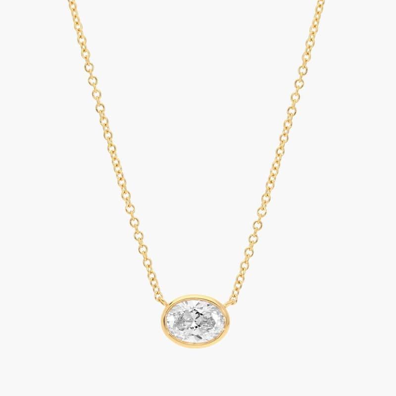 East-West Bezel Solitaire Pendant Necklace With 0.75 CTW Oval Cut Lab-Grown Diamond in 14K Yellow Gold