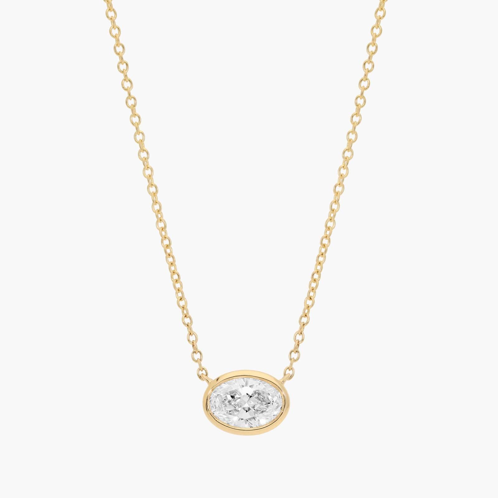 East-West Bezel Solitaire Pendant Necklace With 1 CTW Oval Cut Lab-Grown Diamond in 14K Yellow Gold