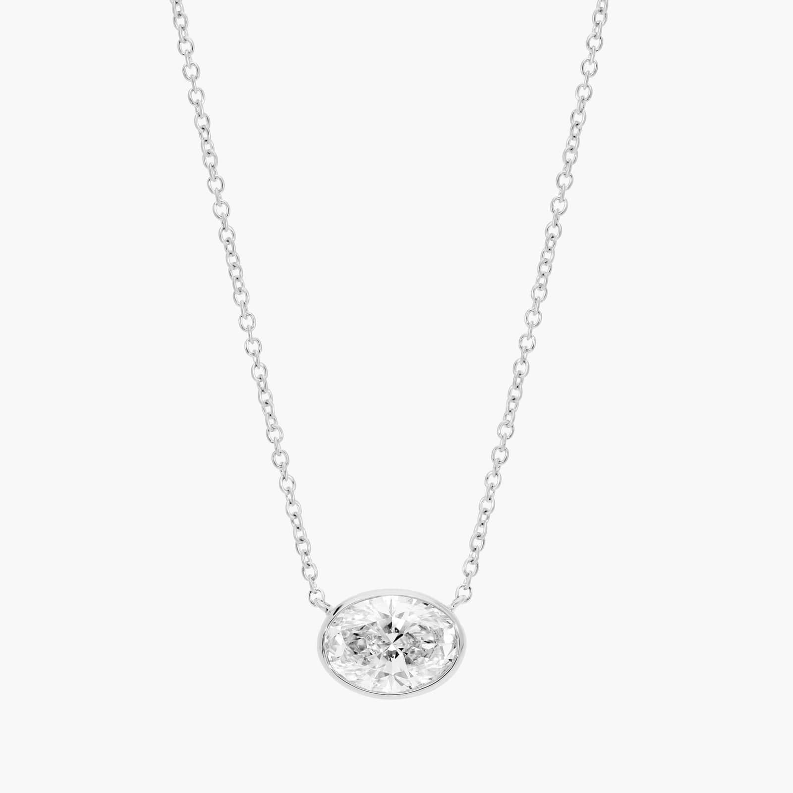 East-West Bezel Solitaire Pendant Necklace With 1.5 CTW Oval Cut Lab-Grown Diamond in 14K White Gold