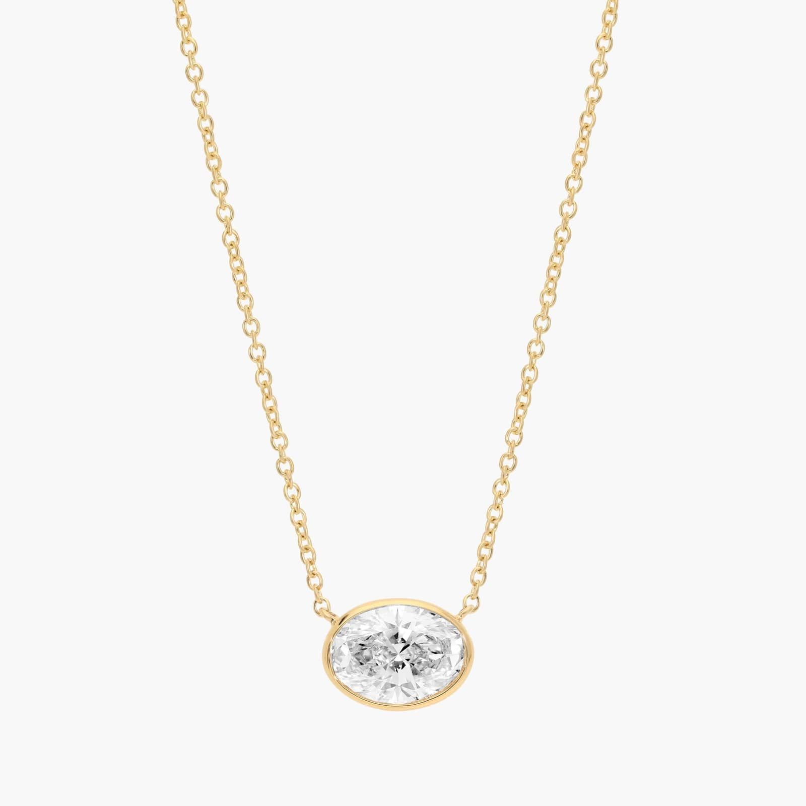 East-West Bezel Solitaire Pendant Necklace With 1.5 CTW Oval Cut Lab-Grown Diamond in 14K Yellow Gold