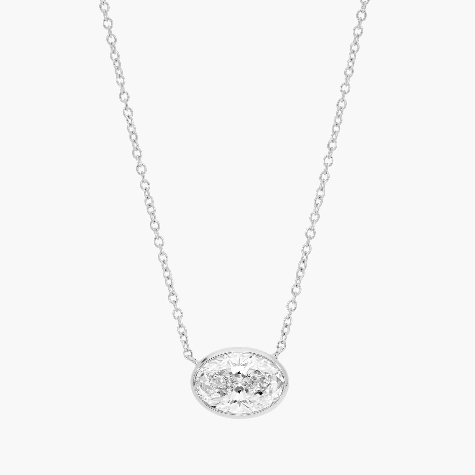 East-West Bezel Solitaire Pendant Necklace With 2 CTW Oval Cut Lab-Grown Diamond in 14K White Gold