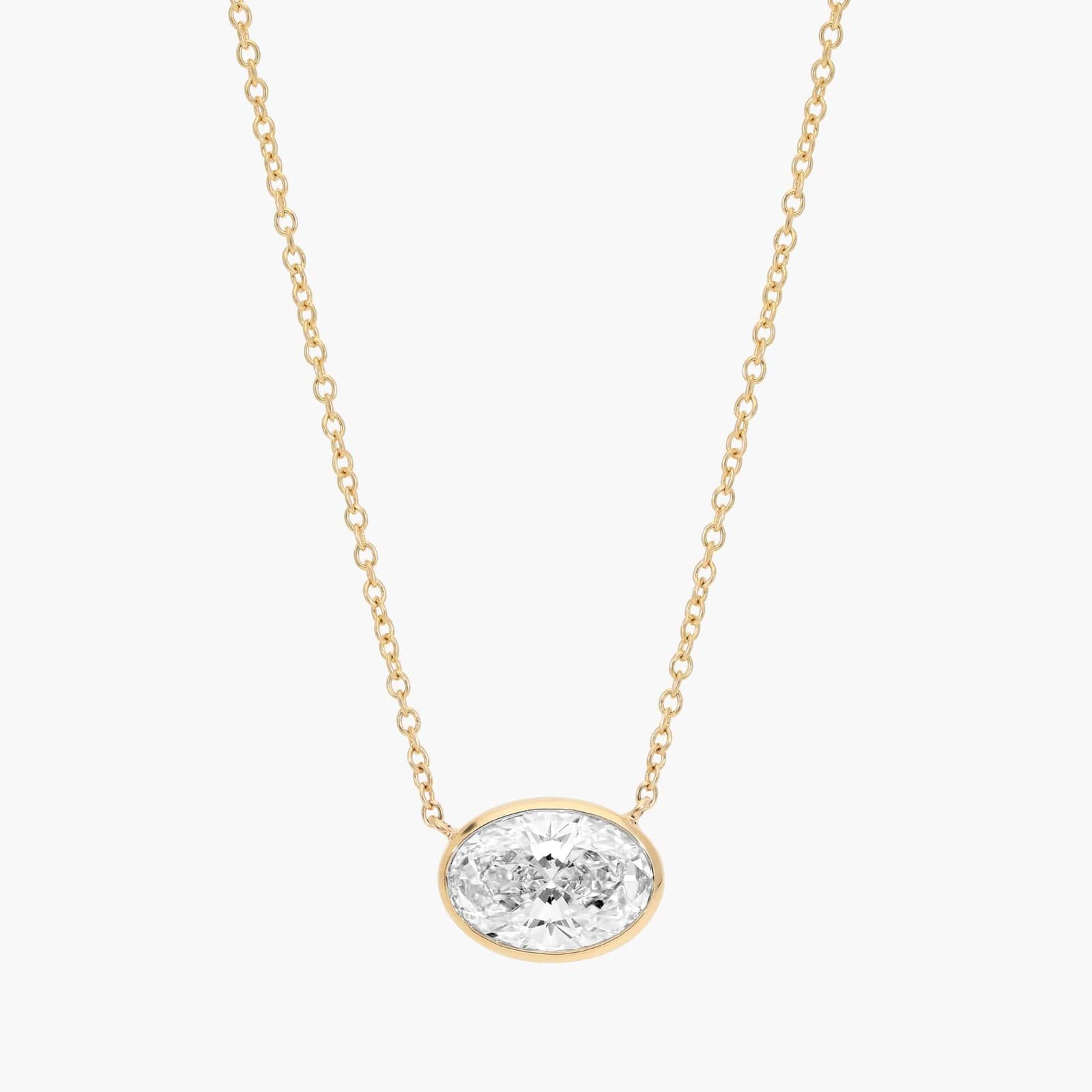 East-West Bezel Solitaire Pendant Necklace With 2 CTW Oval Cut Lab-Grown Diamond in 14K Yellow Gold