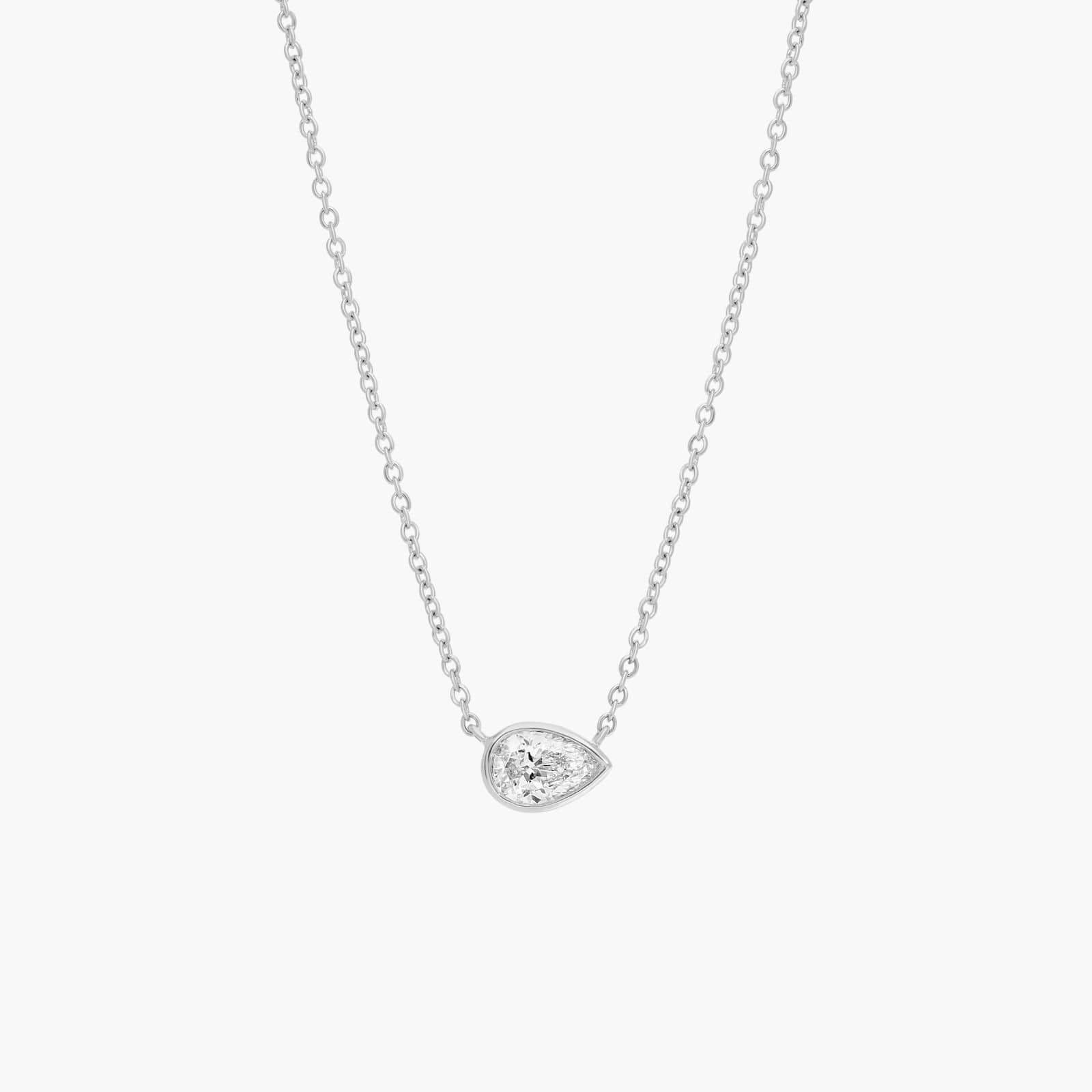 East-West Bezel Solitaire Pendant Necklace With 0.5 CTW Pear Shaped Diamond in 14K White Gold
