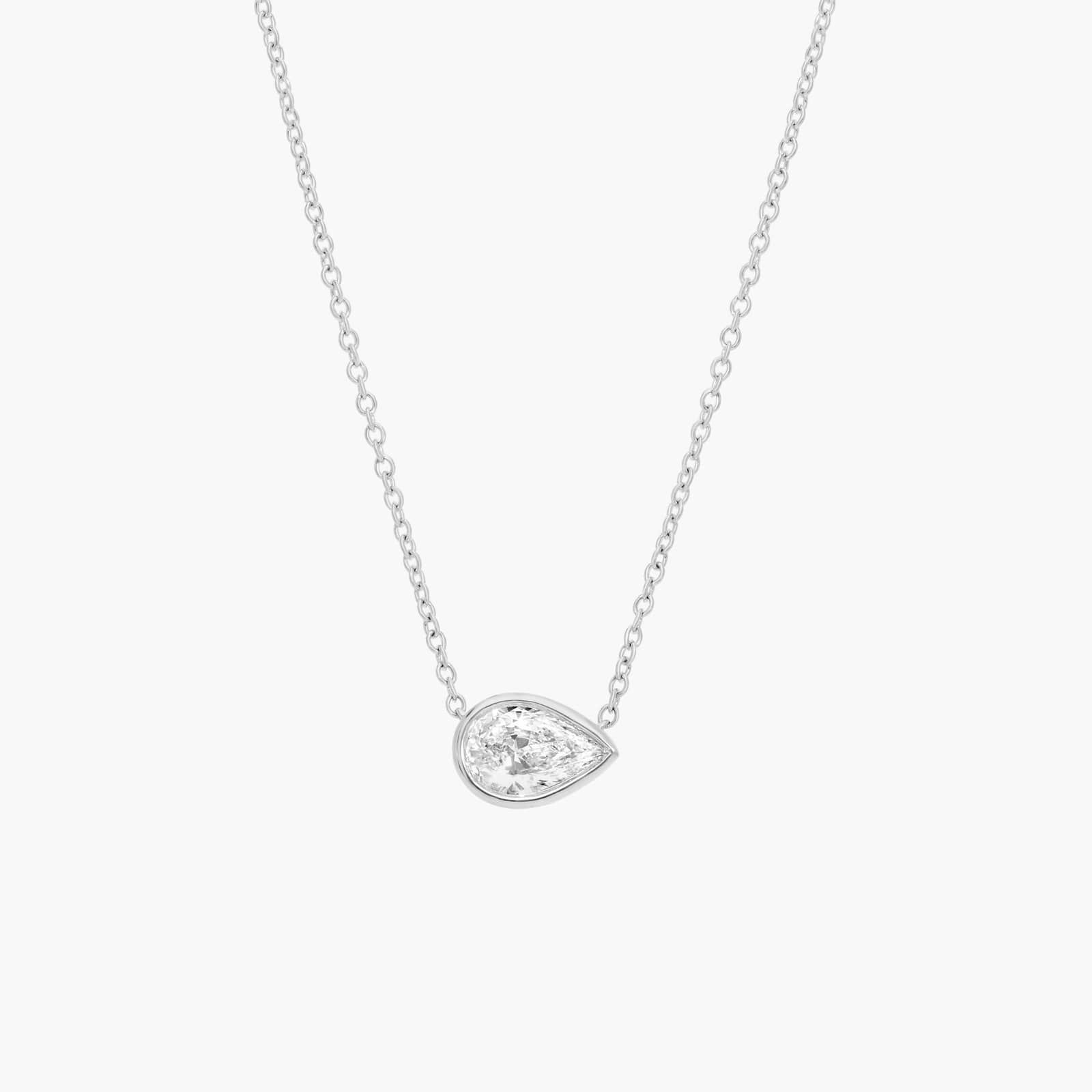 East-West Bezel Solitaire Pendant Necklace With 0.75 CTW Pear Shaped Lab-Grown Diamond in 14K White Gold