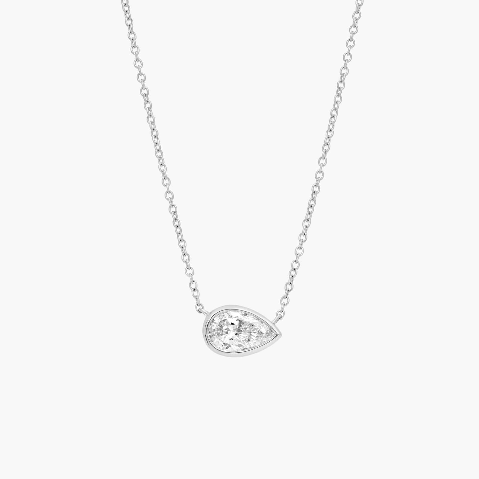 East-West Bezel Solitaire Pendant Necklace With 1 CTW Pear Shaped Lab-Grown Diamond in 14K White Gold