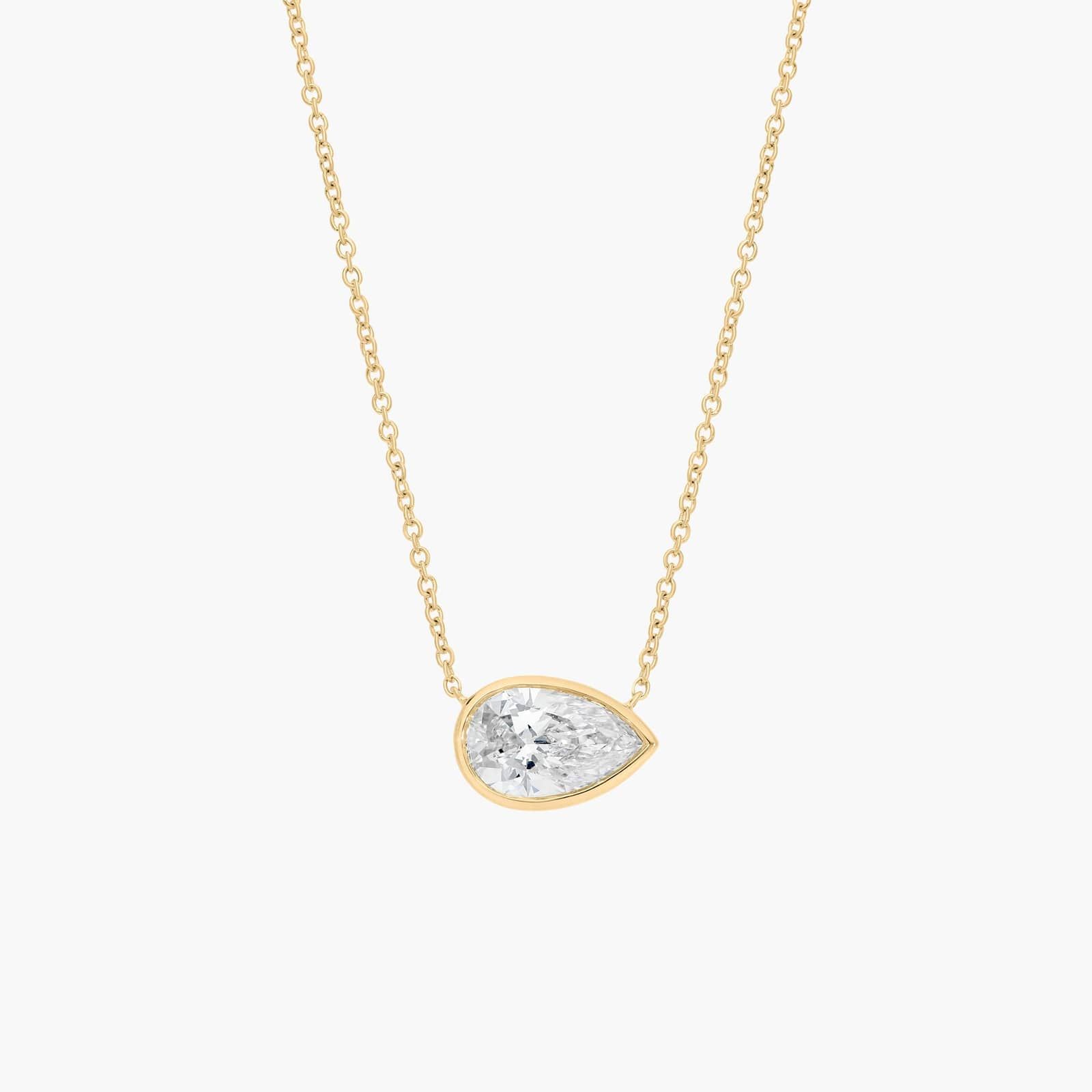 East-West Bezel Solitaire Pendant Necklace With 1.5 CTW Pear Shaped Lab-Grown Diamond in 14K Yellow Gold