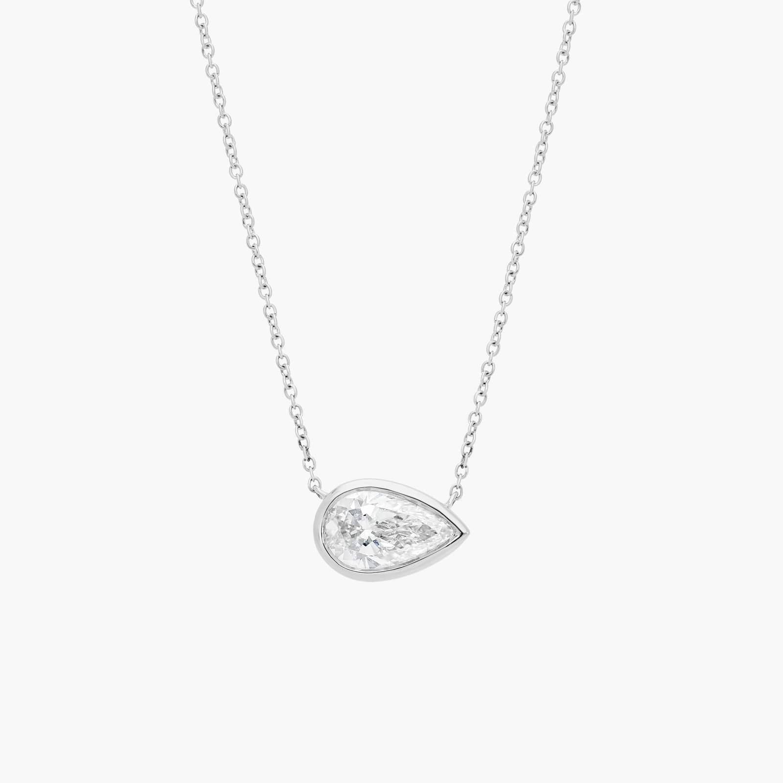 East-West Bezel Solitaire Pendant Necklace With 2 CTW Pear Shaped Lab-Grown Diamond in 14K White Gold