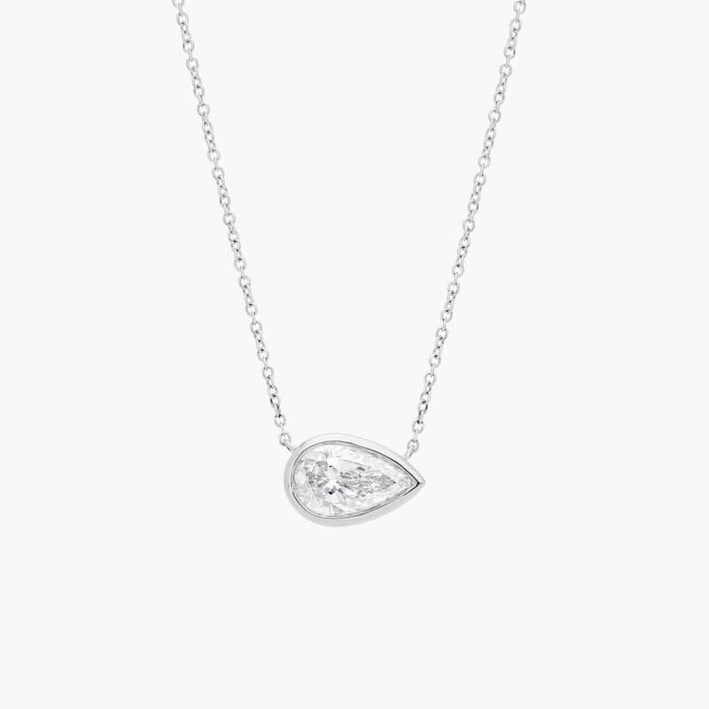 East-West Bezel Solitaire Pendant Necklace With 2 CTW Pear Shaped Lab-Grown Diamond in 14K White Gold
