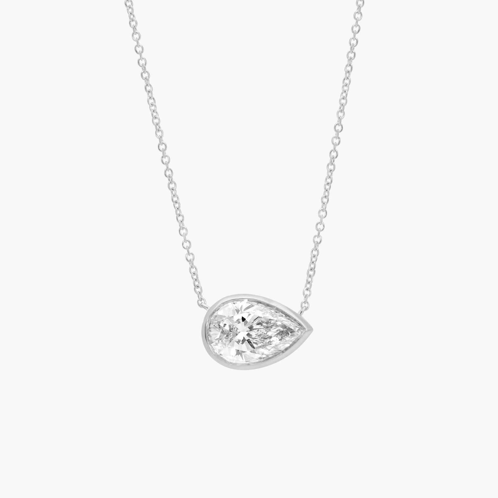 East-West Bezel Solitaire Pendant Necklace With 3 CTW Pear Shaped Lab-Grown Diamond in 14K White Gold
