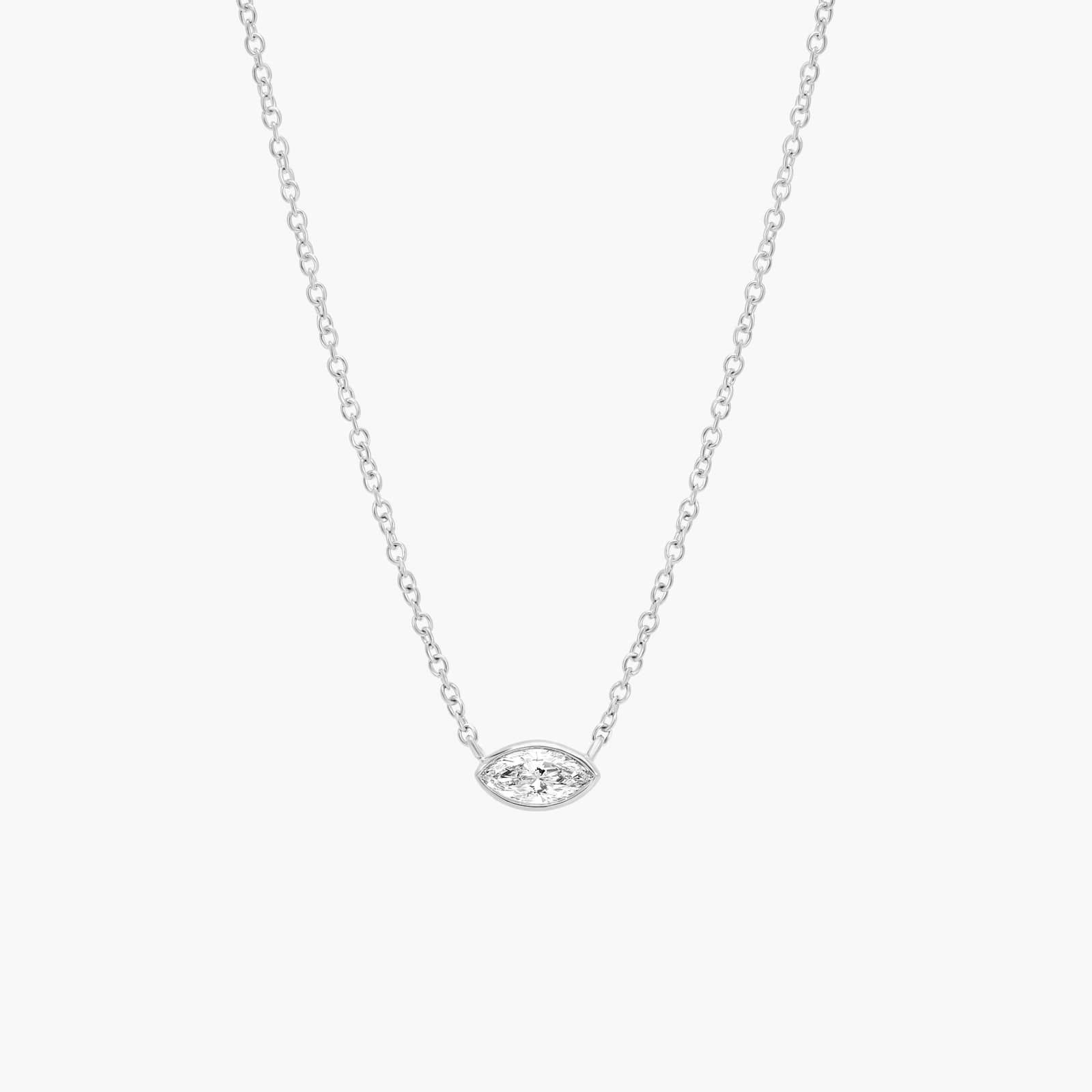 East-West Bezel Solitaire Pendant Necklace With 0.25 CTW Marquise Cut Diamonds in Platinum