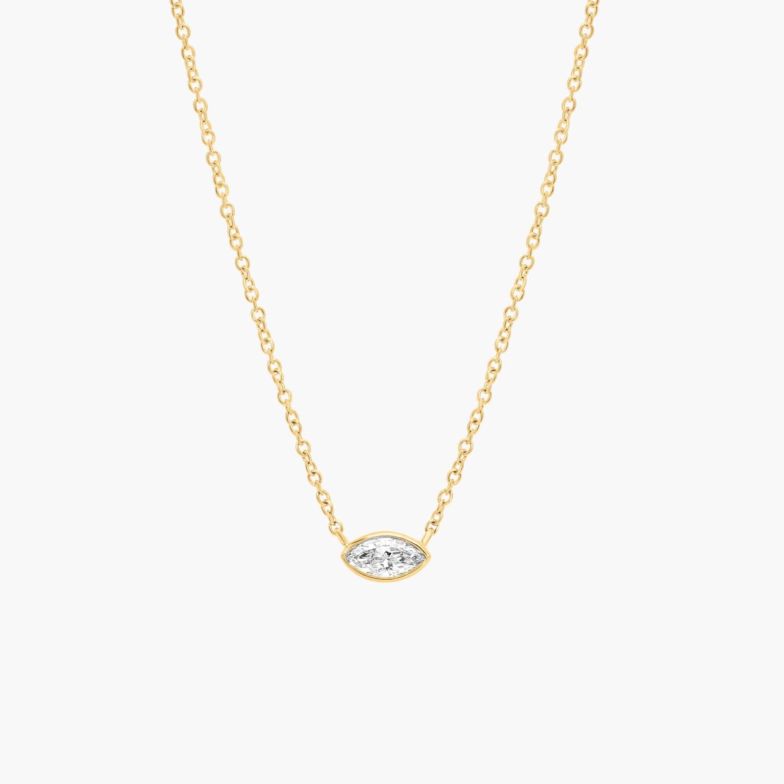 East-West Bezel Solitaire Pendant Necklace With 0.25 CTW Marquise Cut Diamonds in 14K Yellow Gold