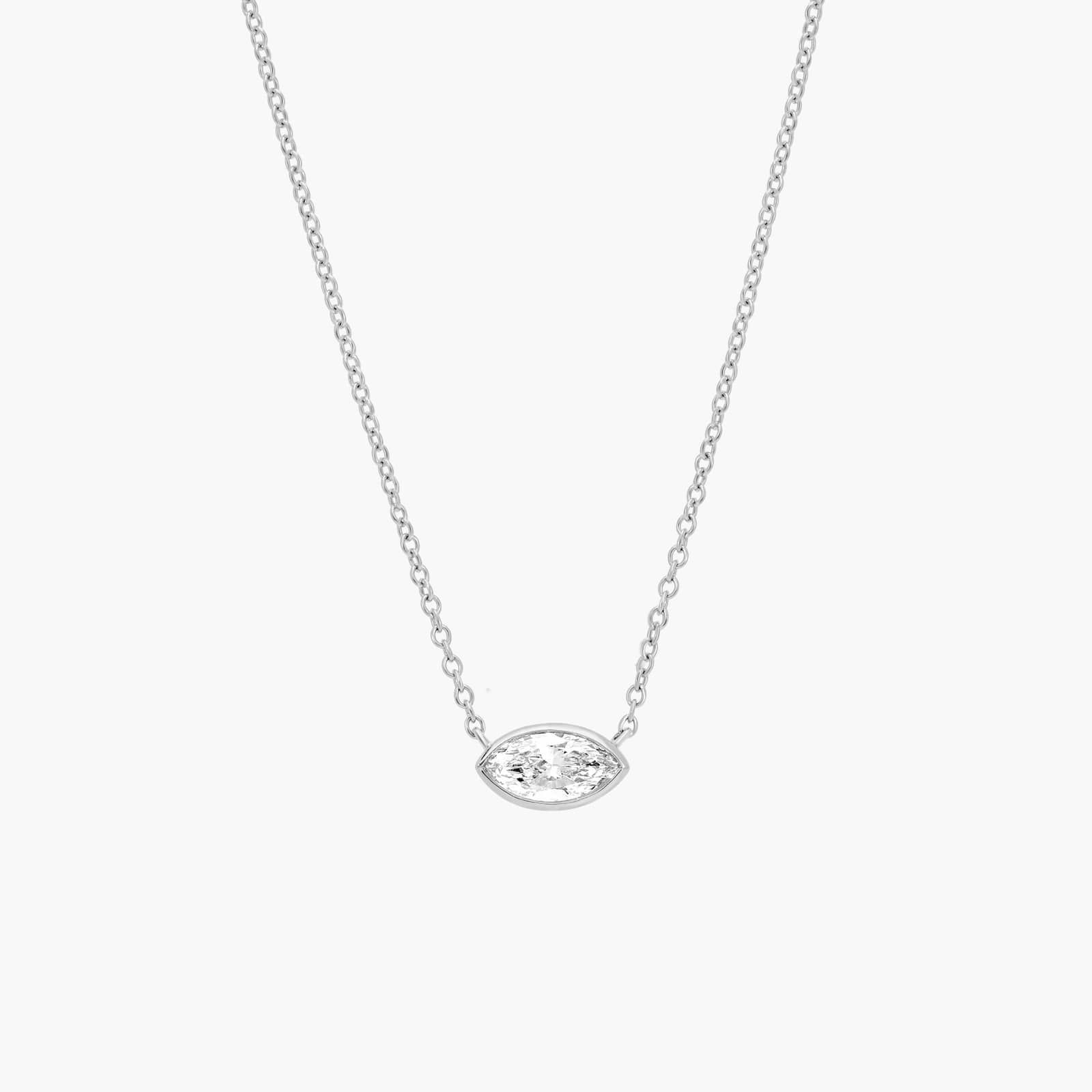 East-West Bezel Solitaire Pendant Necklace With 0.5 CTW Marquise Cut Diamonds in Platinum