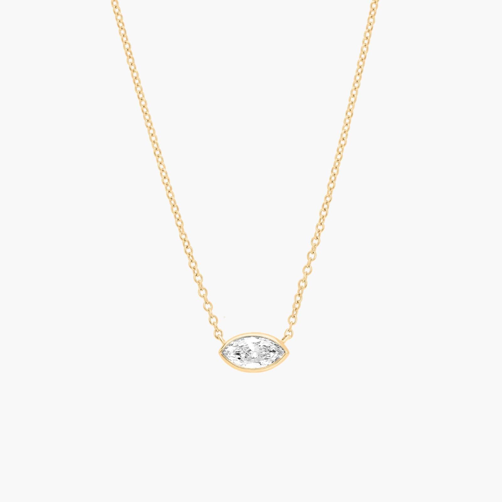 East-West Bezel Solitaire Pendant Necklace With 0.5 CTW Marquise Cut Diamonds in 14K Yellow Gold