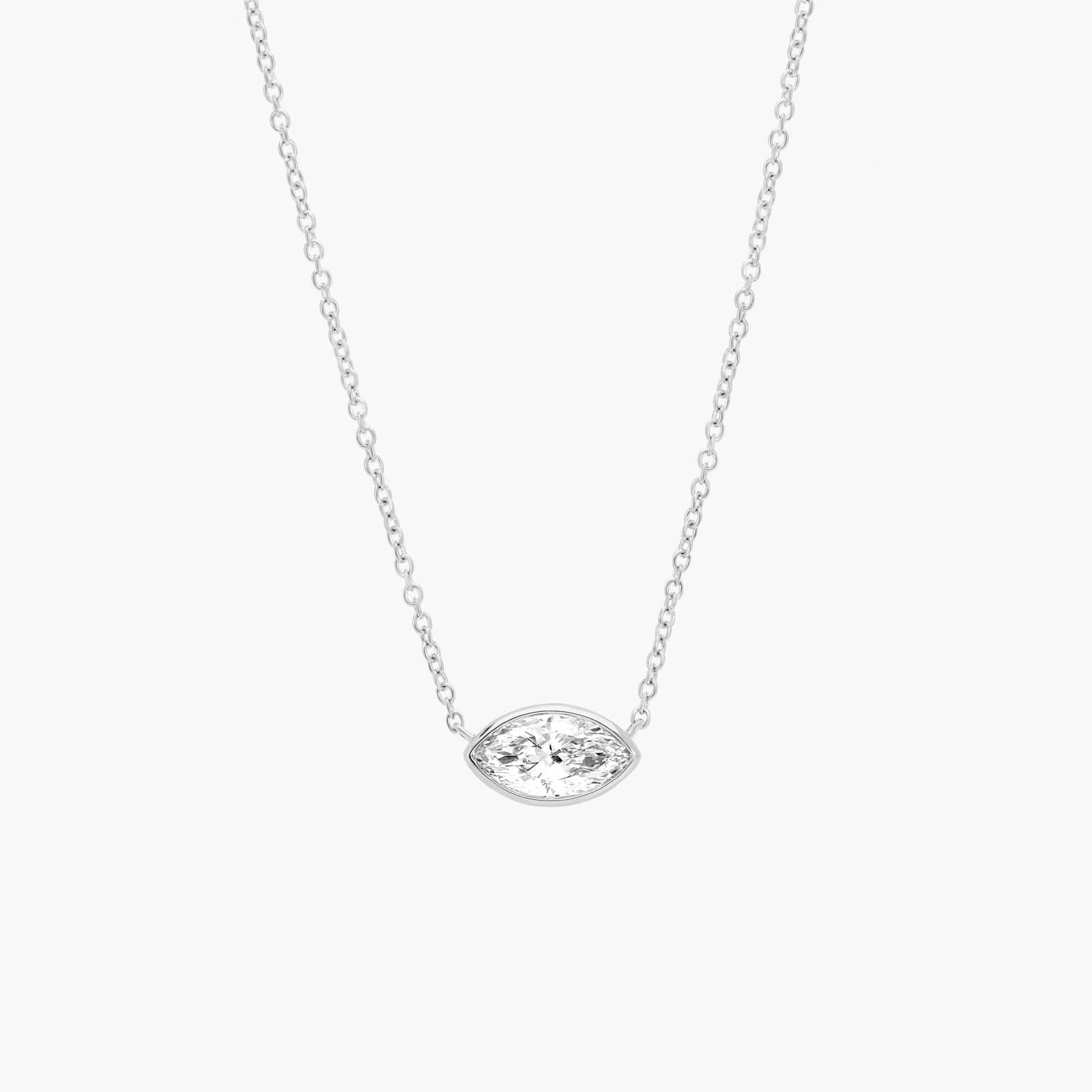 East-West Bezel Solitaire Pendant Necklace With 0.75 CTW Marquise Cut Diamonds in Platinum