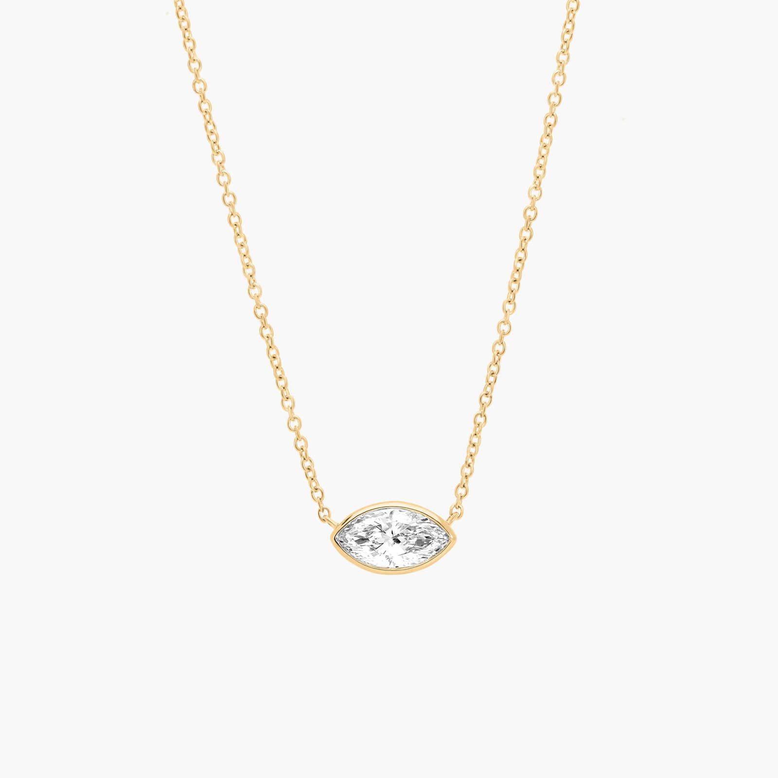 East-West Bezel Solitaire Pendant Necklace With 0.75 CTW Marquise Cut Diamonds in 14K Yellow Gold