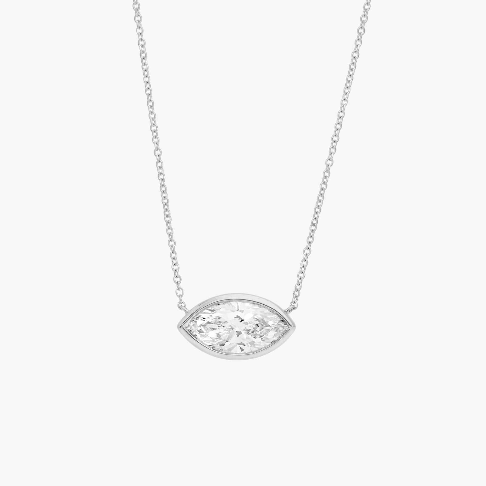 East-West Bezel Solitaire Pendant Necklace With 1 CTW Marquise Cut Diamonds in Platinum