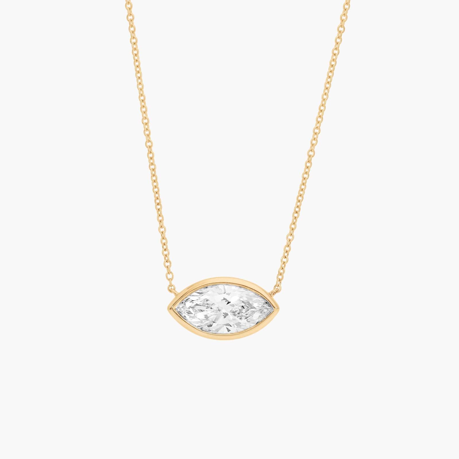 East-West Bezel Solitaire Pendant Necklace With 1 CTW Marquise Cut Diamonds in 14K Yellow Gold