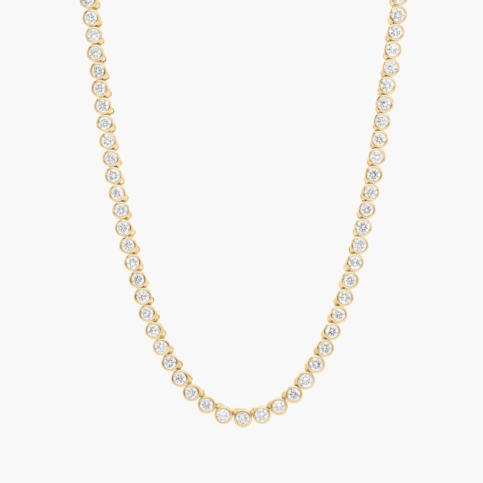 Bezel Tennis Necklace With 7 CTW Round Diamonds in 14K Yellow Gold