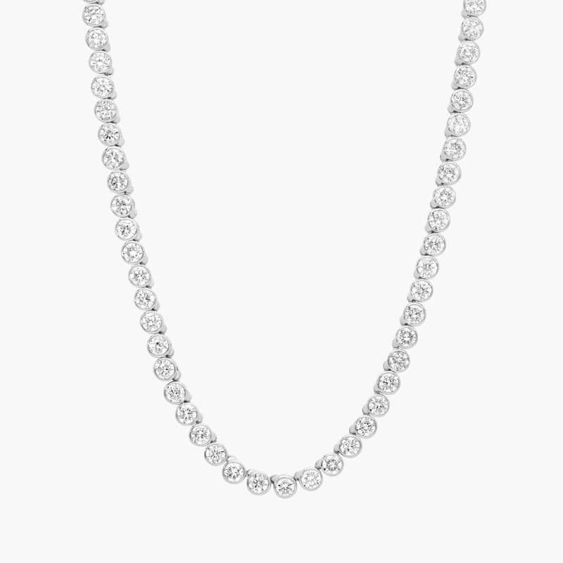 Bezel Tennis Necklace With 10 CTW Round Diamonds in Platinum