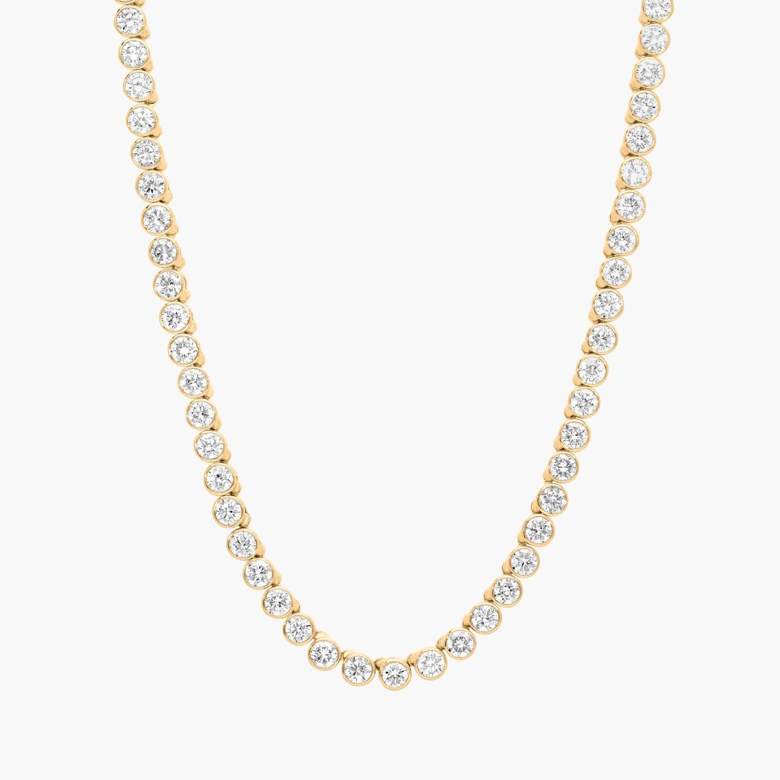 Bezel Tennis Necklace With 10 CTW Round Diamonds in 14K Yellow Gold