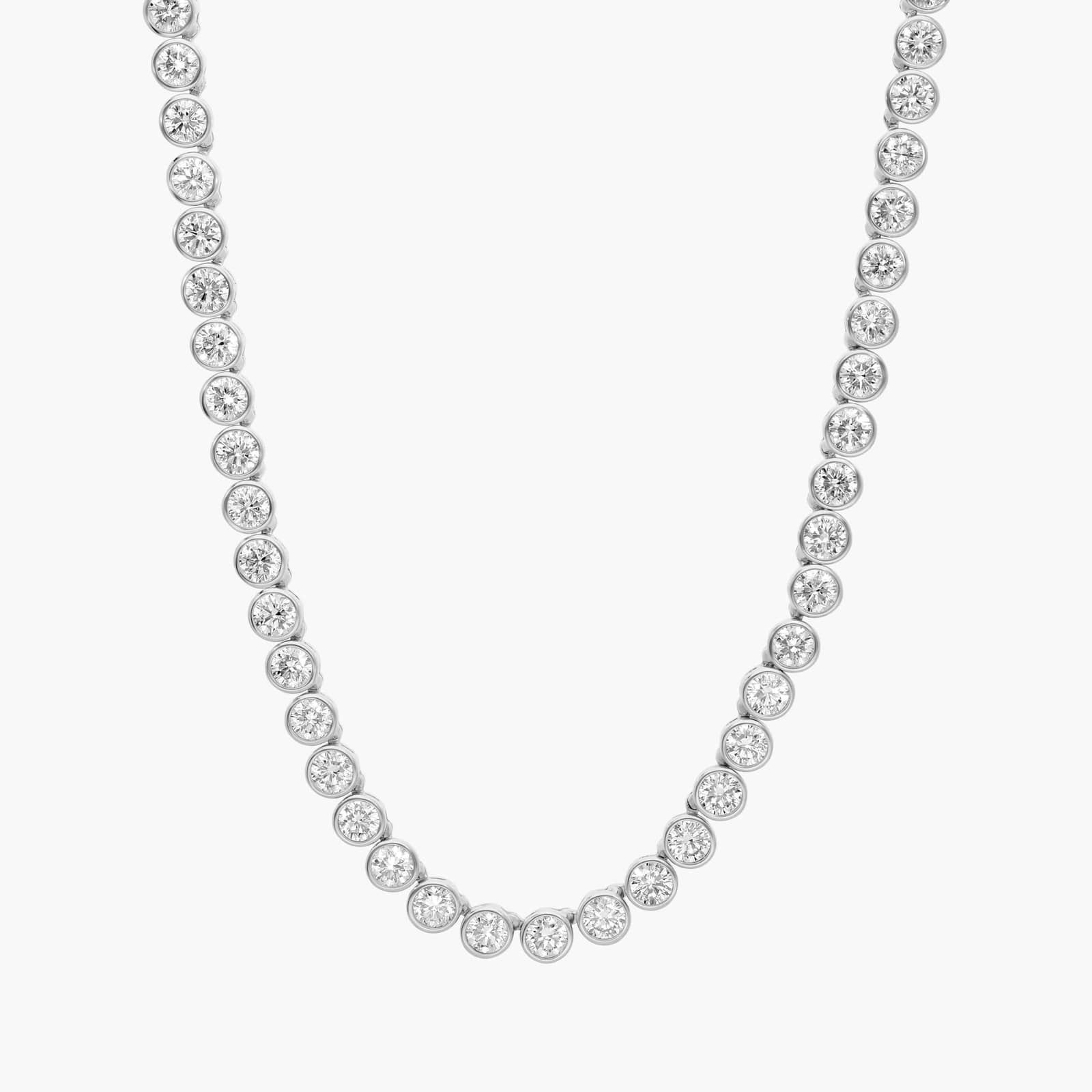 Bezel Tennis Necklace With 15 CTW Round Diamonds in 14K White Gold