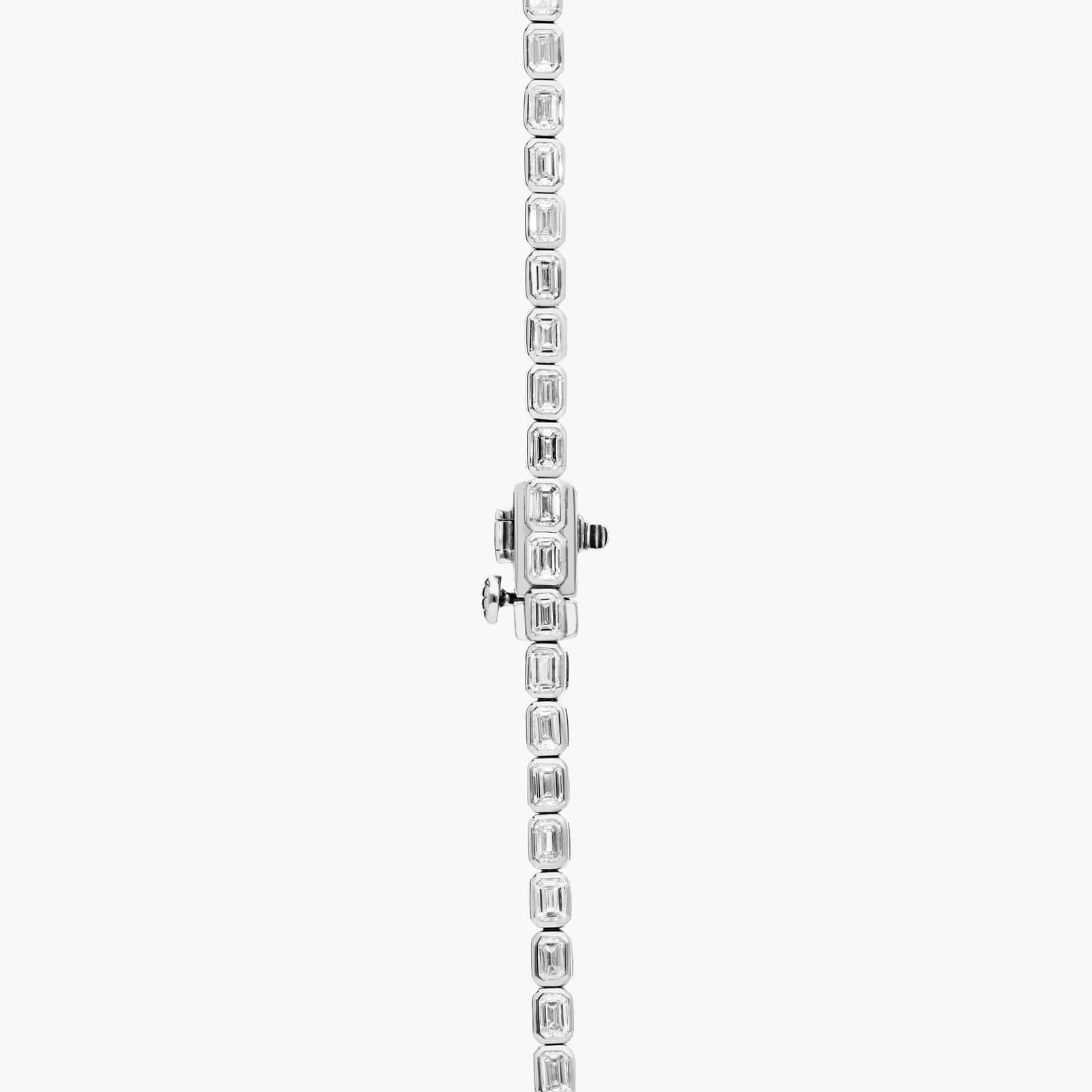 East-West Bezel Tennis Necklace With 10 CTW Emerald Cut Diamonds in 14K White Gold