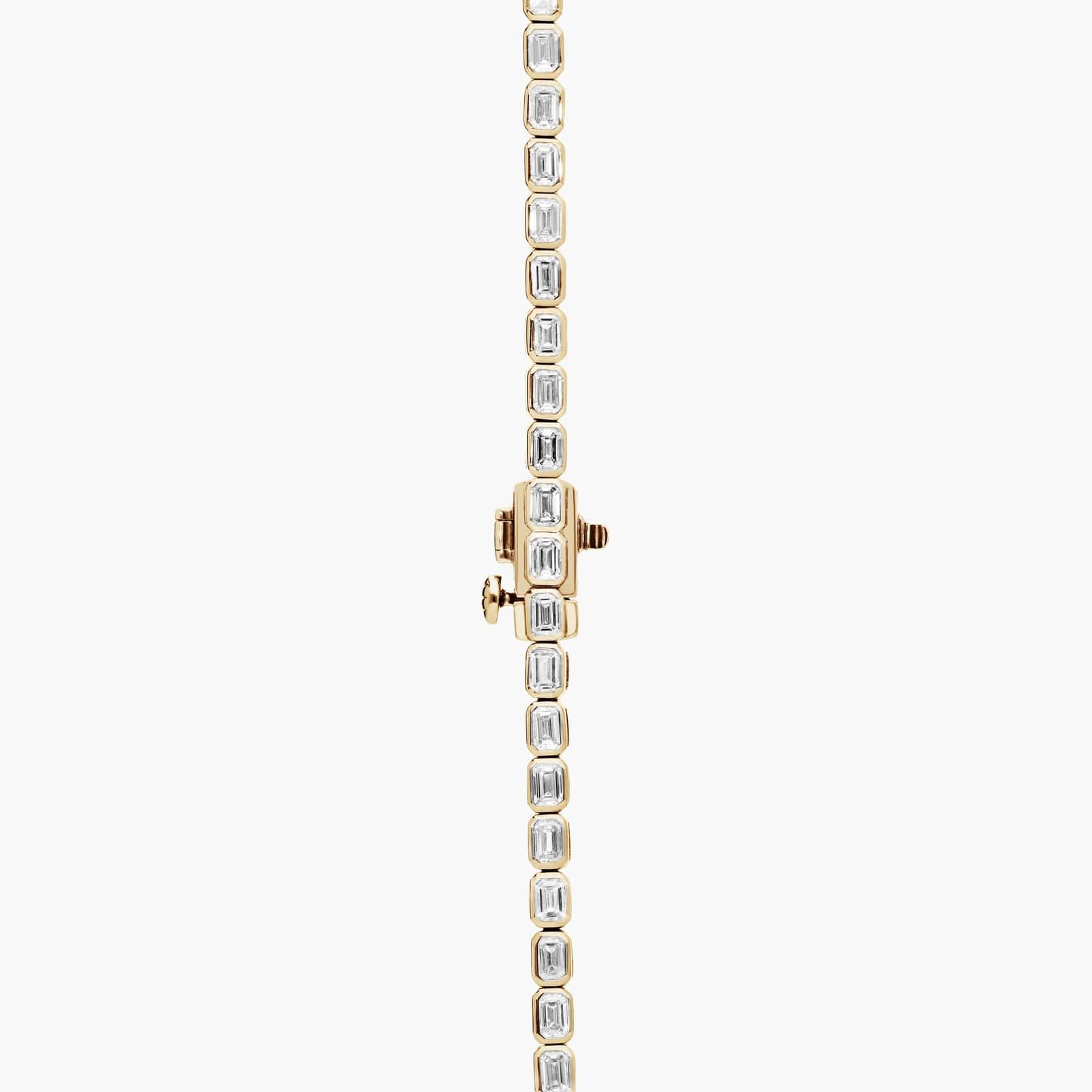 East-West Bezel Tennis Necklace With 10 CTW Emerald Cut Diamonds in 14K Yellow Gold