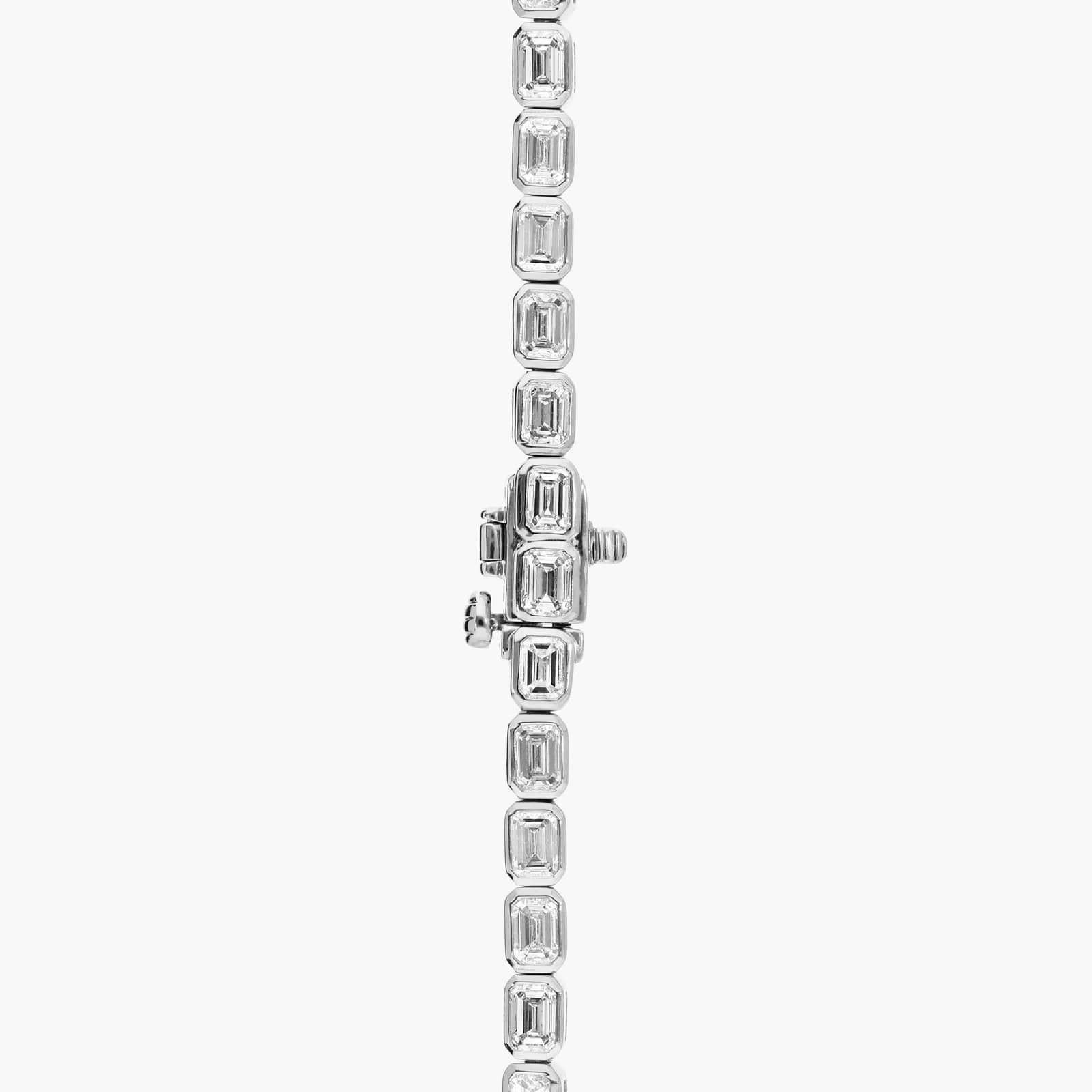 East-West Bezel Tennis Necklace With 15 CTW Emerald Cut Diamonds in 14K White Gold