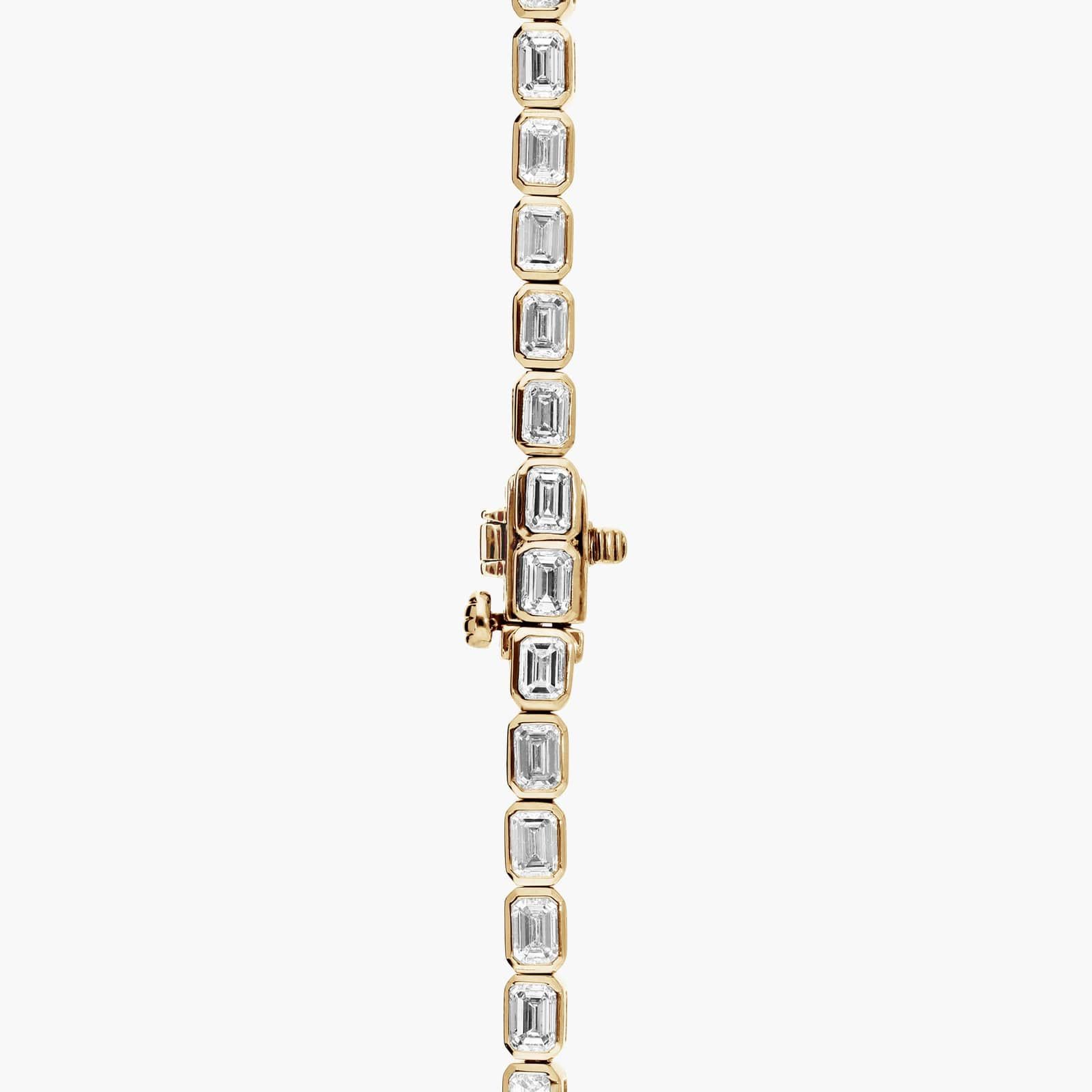 East-West Bezel Tennis Necklace With 15 CTW Emerald Cut Diamonds in 14K Yellow Gold
