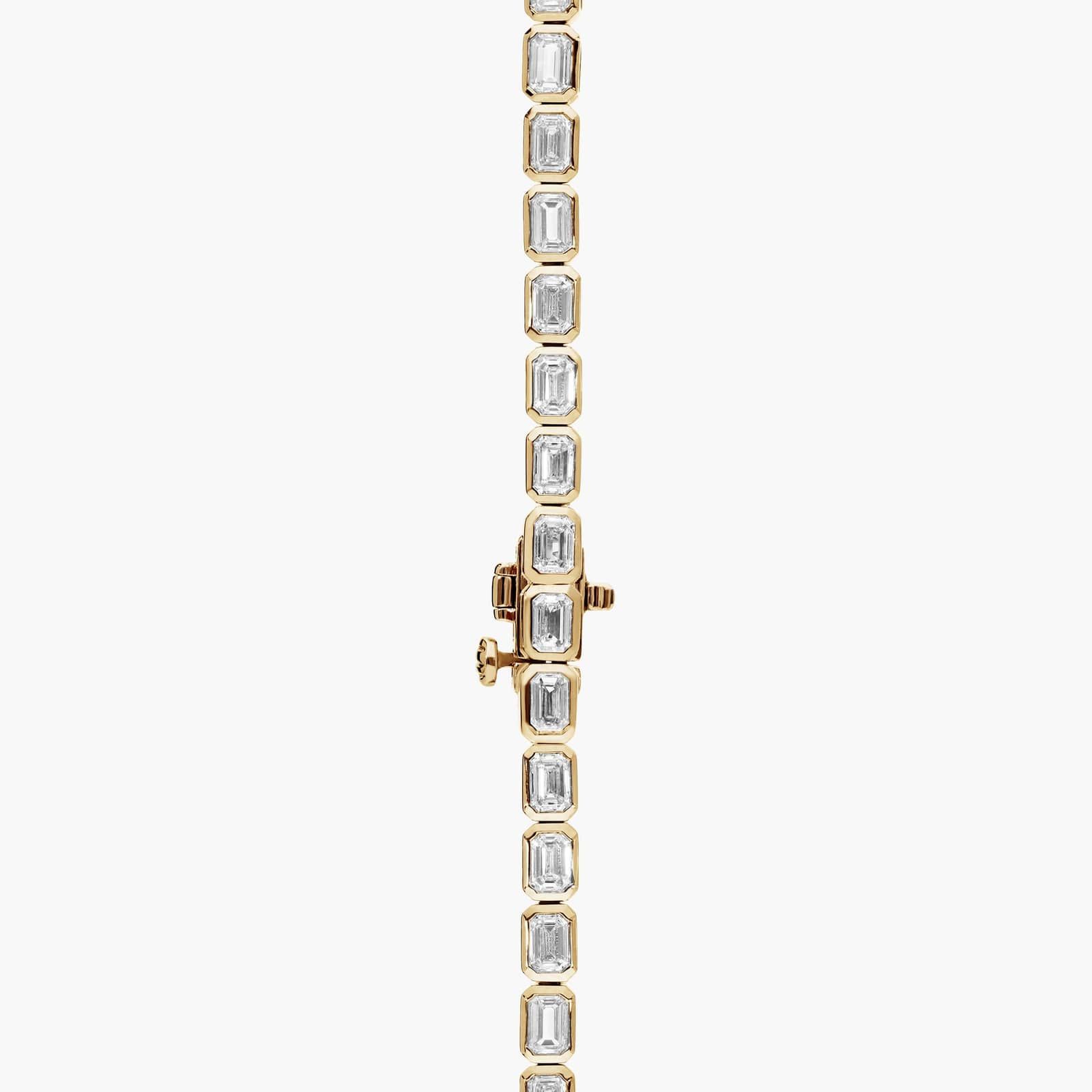 East-West Bezel Tennis Necklace With 20 CTW Emerald Cut Diamonds in 14K Yellow Gold