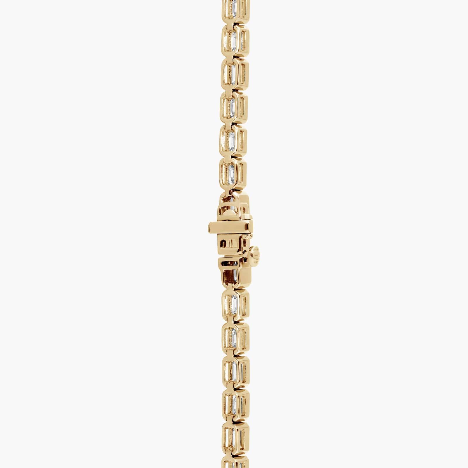 East-West Bezel Tennis Necklace With 20 CTW Emerald Cut Diamonds in 14K Yellow Gold