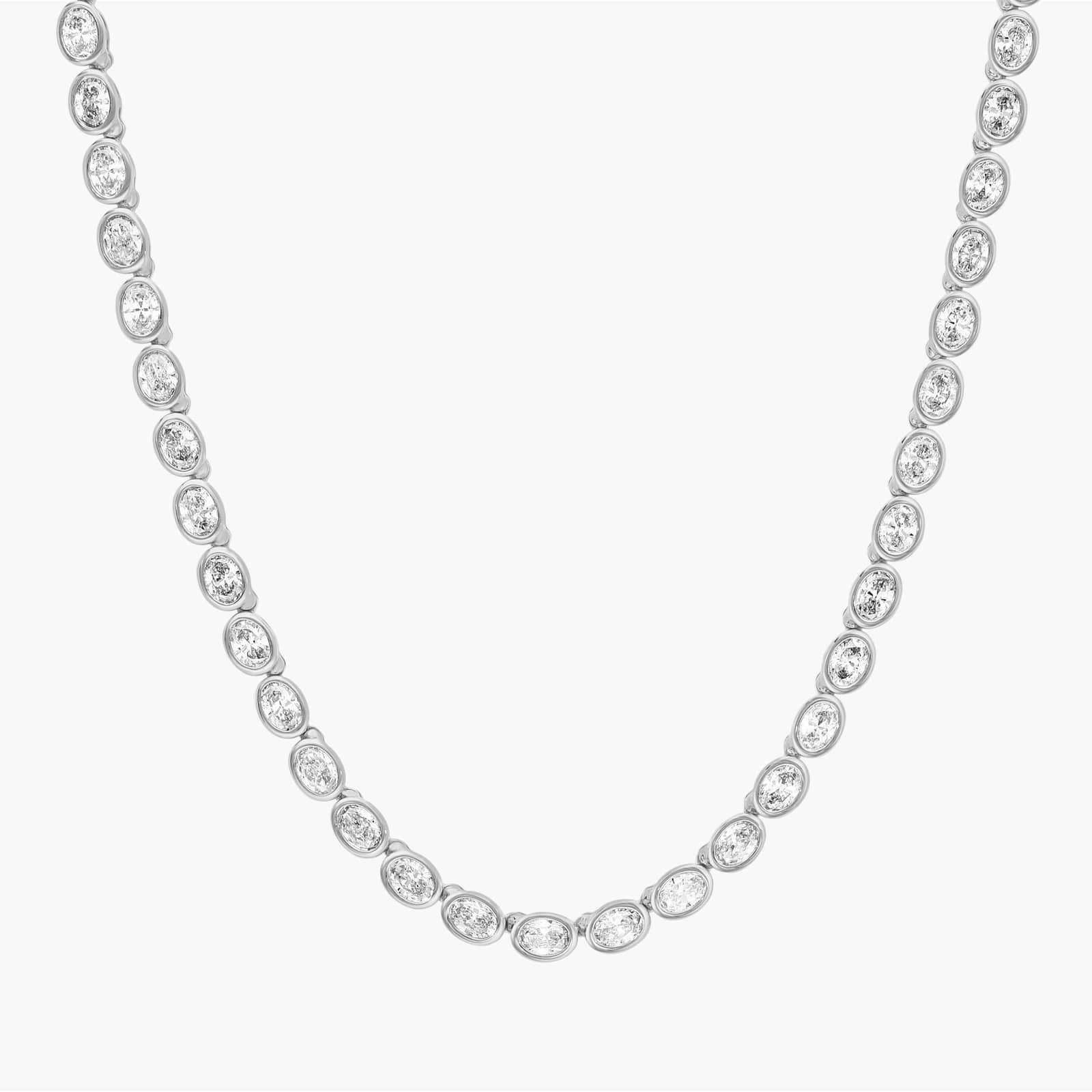 East-West Bezel Tennis Necklace With 7 CTW Oval Cut Diamonds in Platinum