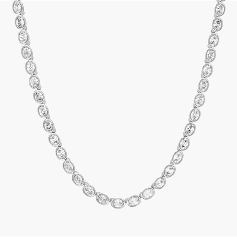 East-West Bezel Tennis Necklace With 7 CTW Oval Cut Diamonds in 14K White Gold