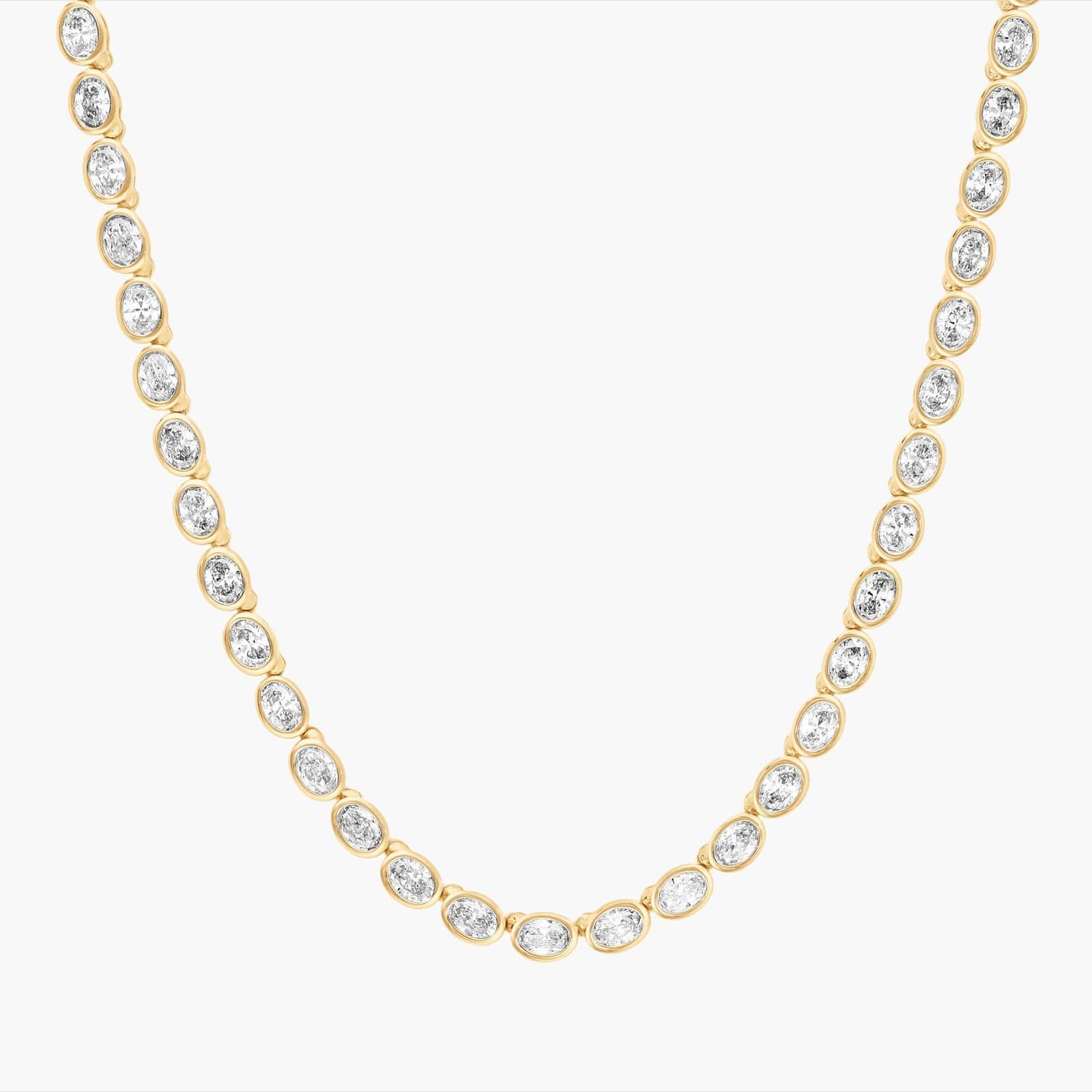 East-West Bezel Tennis Necklace With 7 CTW Oval Cut Lab-Grown Diamonds in 14K Yellow Gold
