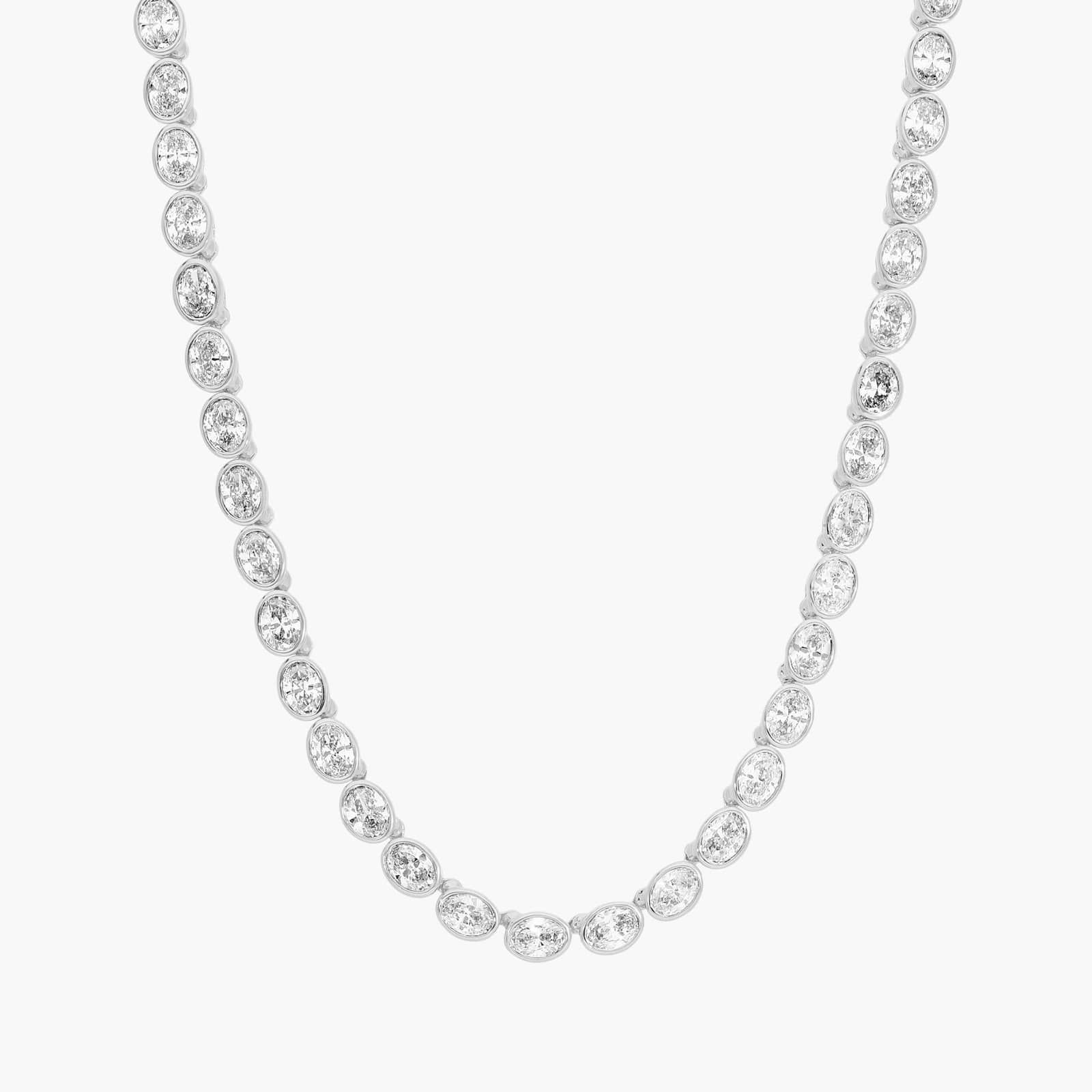 East-West Bezel Tennis Necklace With 10 CTW Oval Cut Lab-Grown Diamonds in 14K White Gold