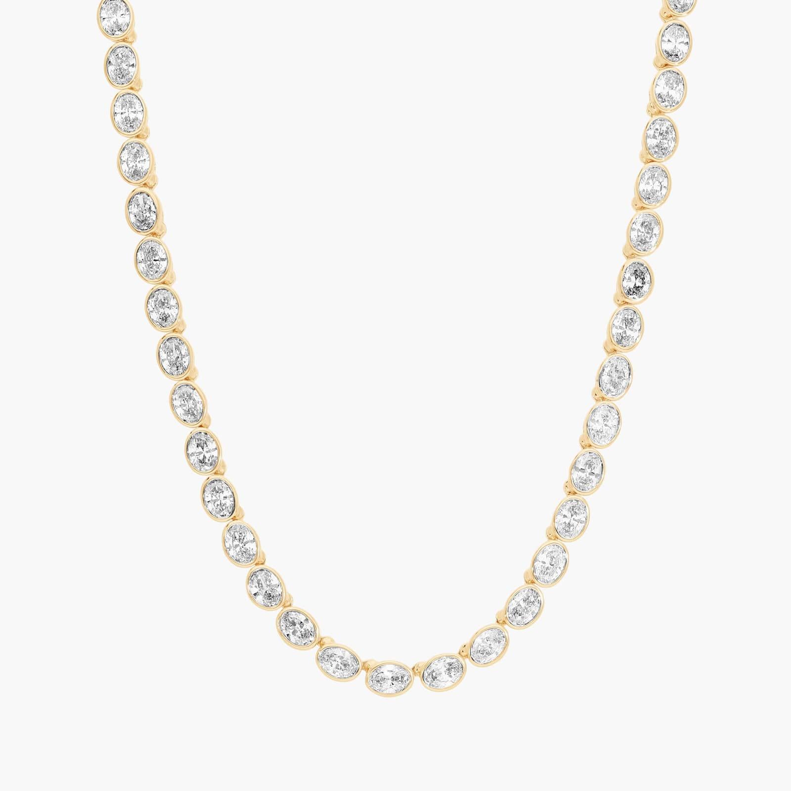 East-West Bezel Tennis Necklace With 10 CTW Oval Cut Lab-Grown Diamonds in 14K Yellow Gold