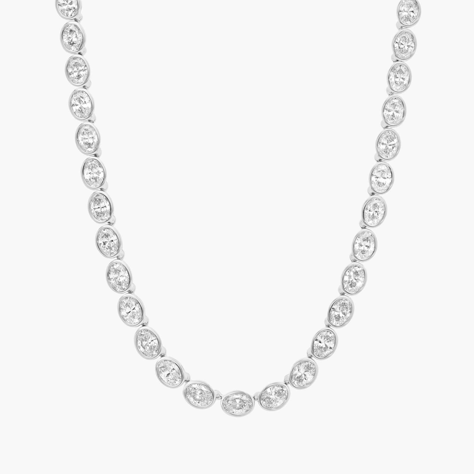East-West Bezel Tennis Necklace With 15 CTW Oval Cut Lab-Grown Diamonds in 14K White Gold