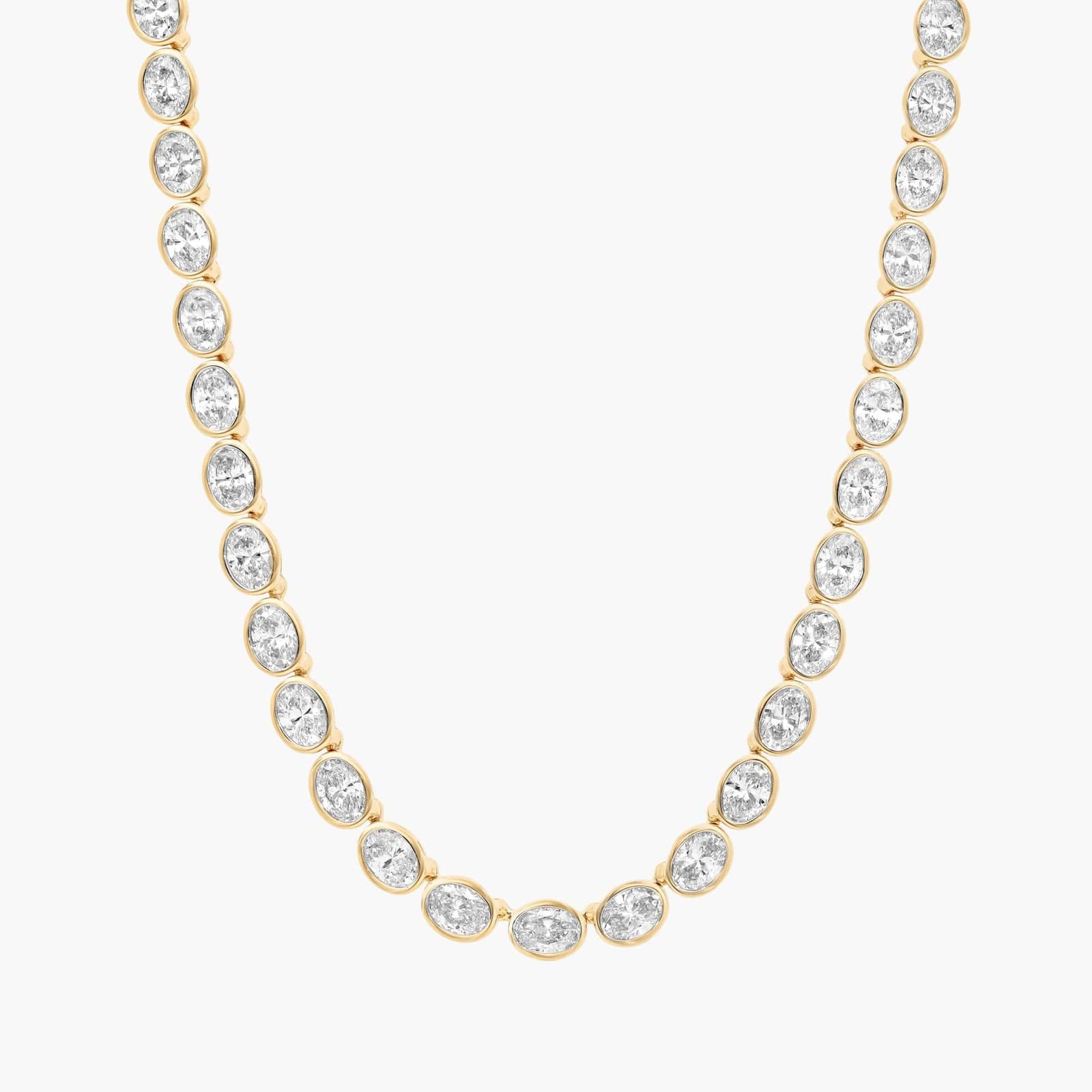 East-West Bezel Tennis Necklace With 15 CTW Oval Cut Lab-Grown Diamonds in 14K Yellow Gold