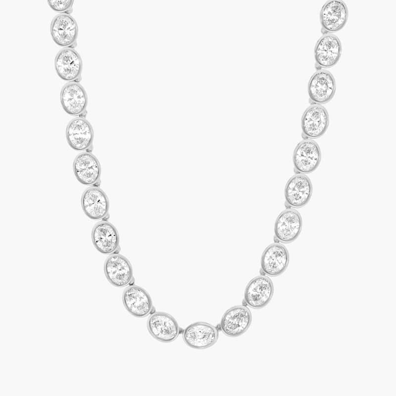 East-West Bezel Tennis Necklace With 20 CTW Oval Cut Lab-Grown Diamonds in 14K White Gold