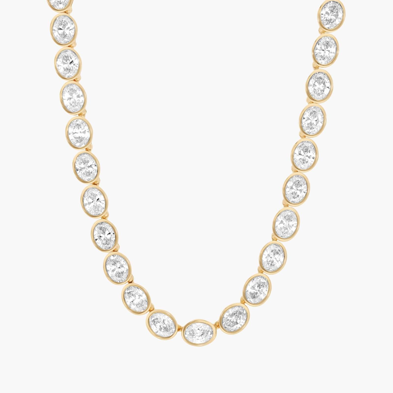 East-West Bezel Tennis Necklace With 20 CTW Oval Cut Lab-Grown Diamonds in 14K Yellow Gold