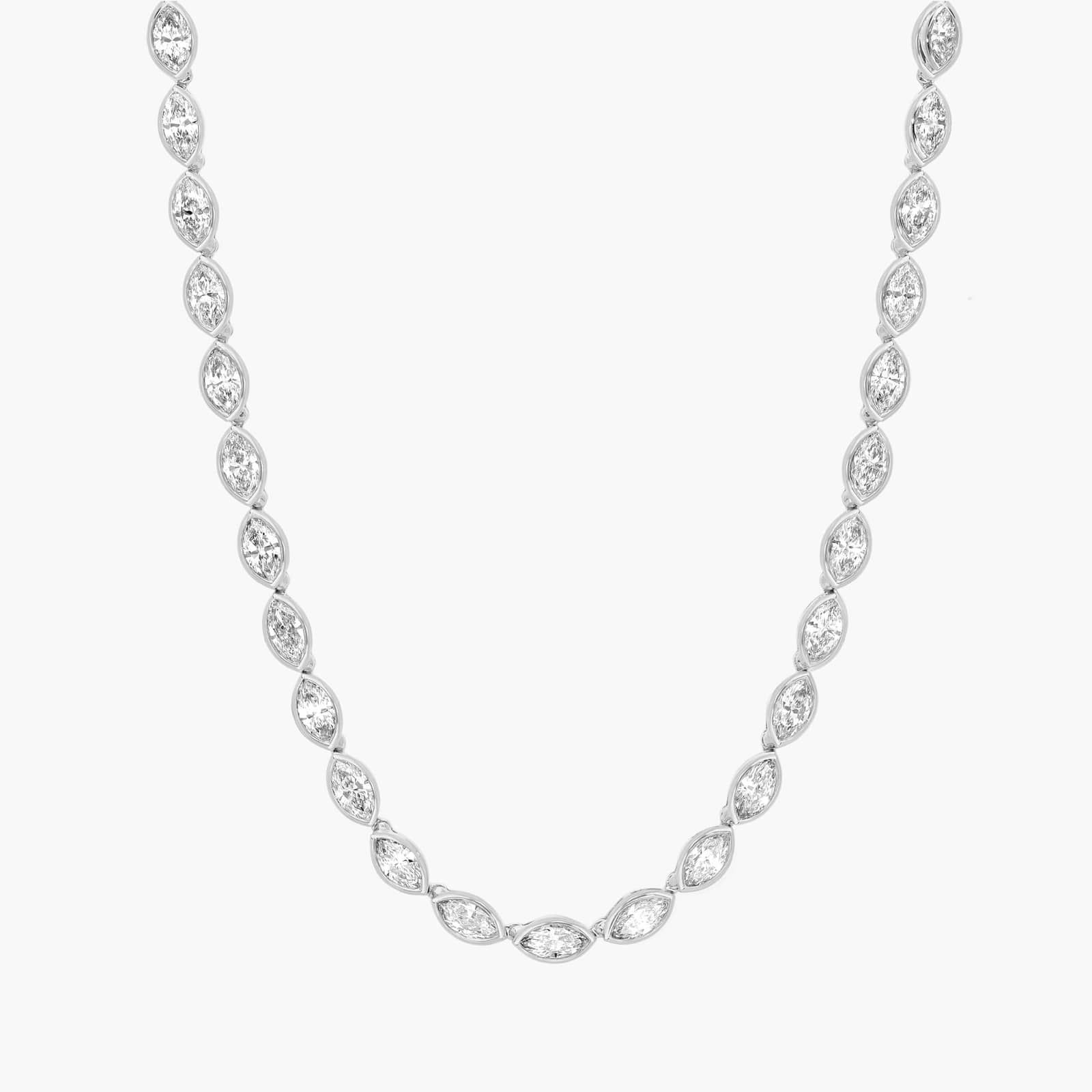 East-West Bezel Tennis Necklace With 10 CTW Marquise Cut Diamonds in Platinum