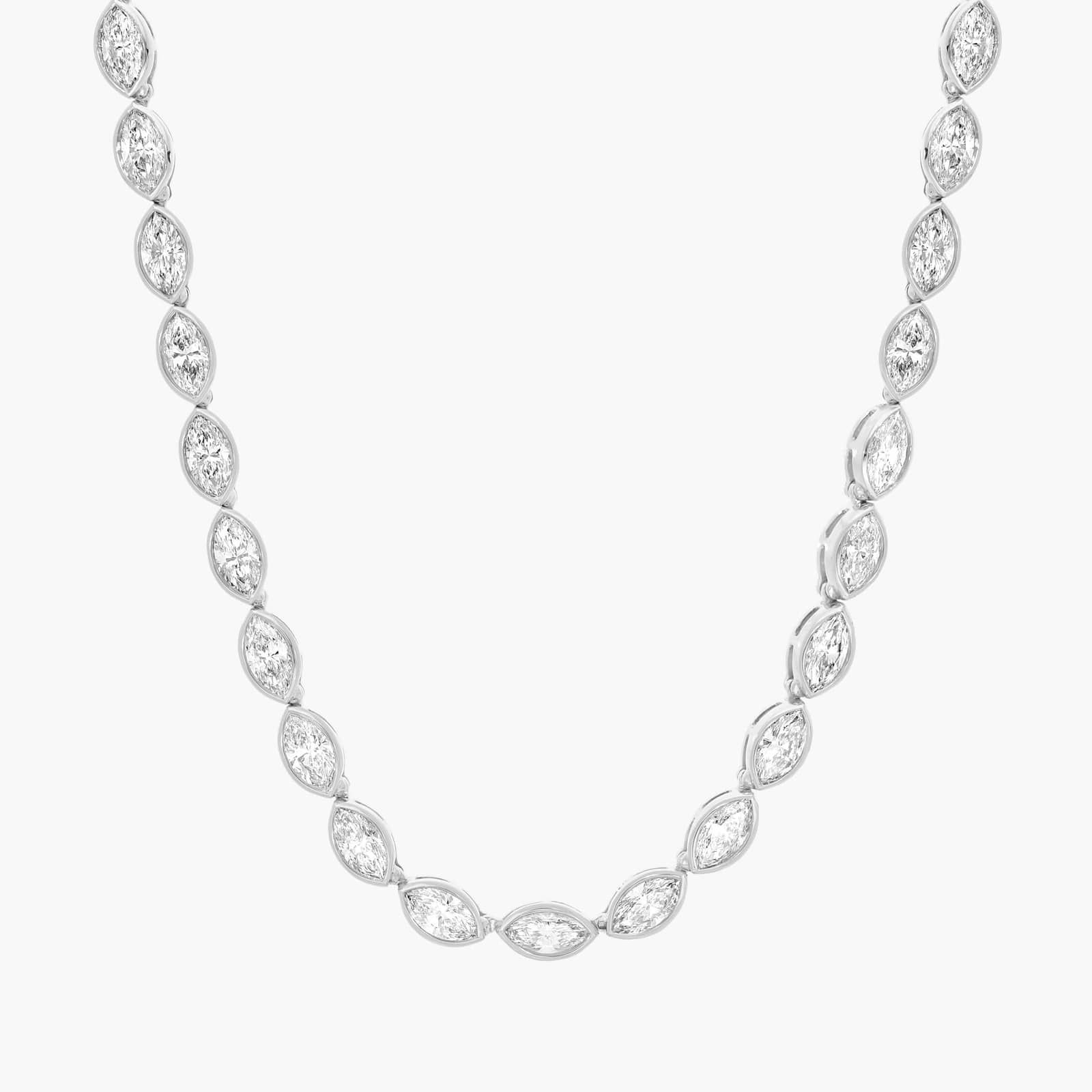 East-West Bezel Tennis Necklace With 15 CTW Marquise Cut Diamonds in Platinum