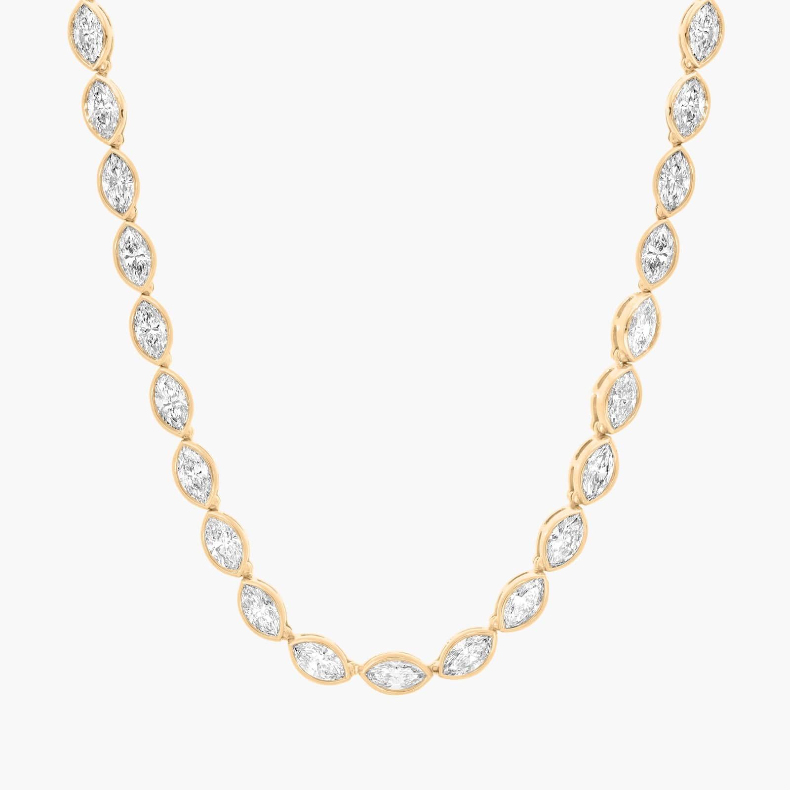 East-West Bezel Tennis Necklace With 15 CTW Marquise Cut Diamonds in 14K Yellow Gold