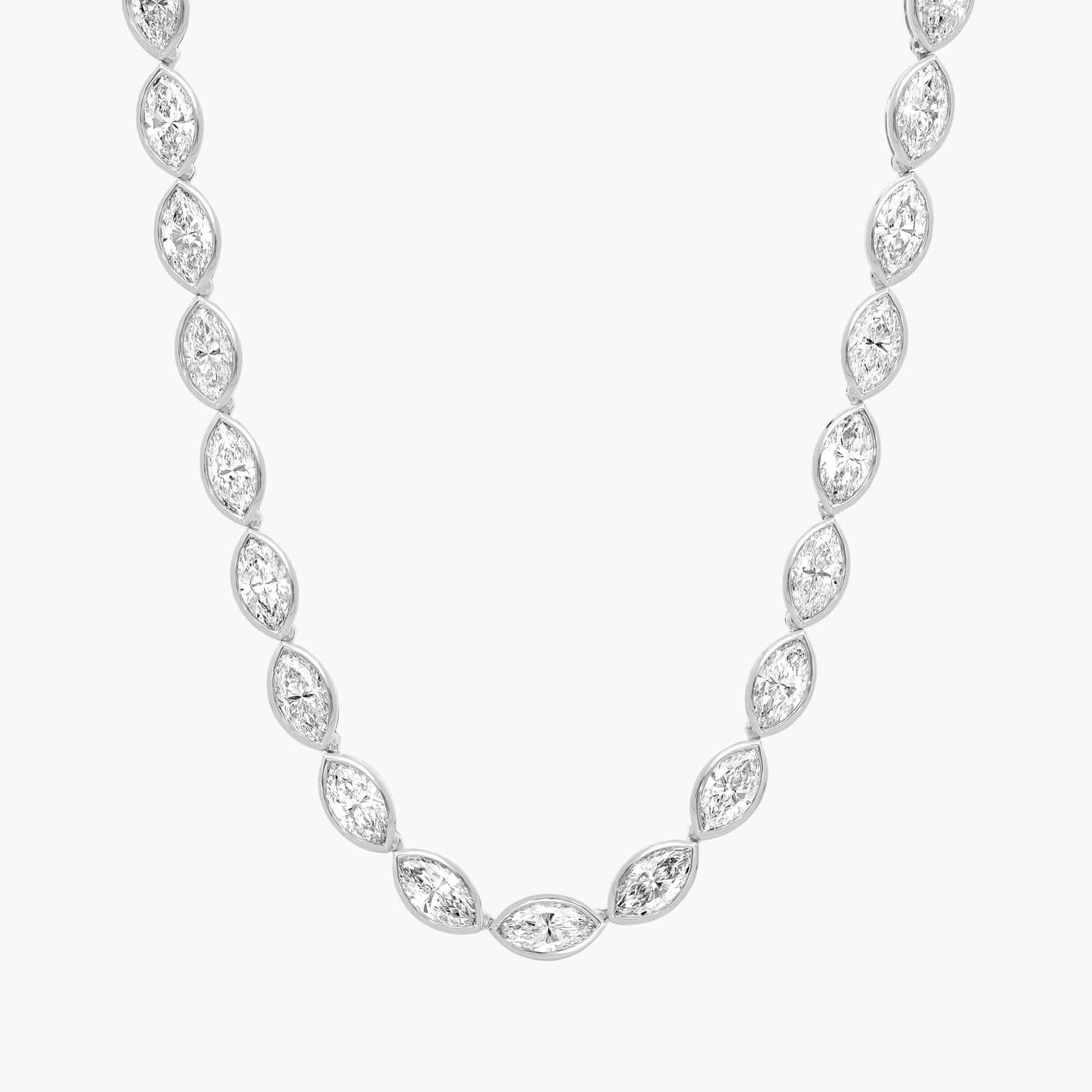 East-West Bezel Tennis Necklace With 20 CTW Marquise Cut Diamonds in Platinum