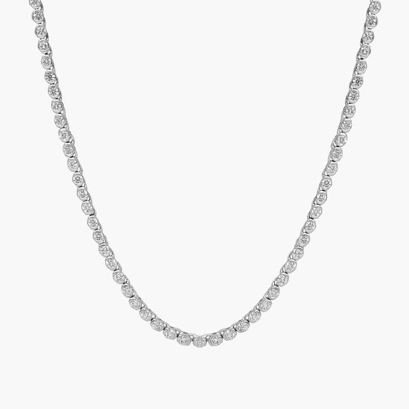 Mini Half Tennis Necklace With 2CTW Round Cut Diamonds In 14K White Gold