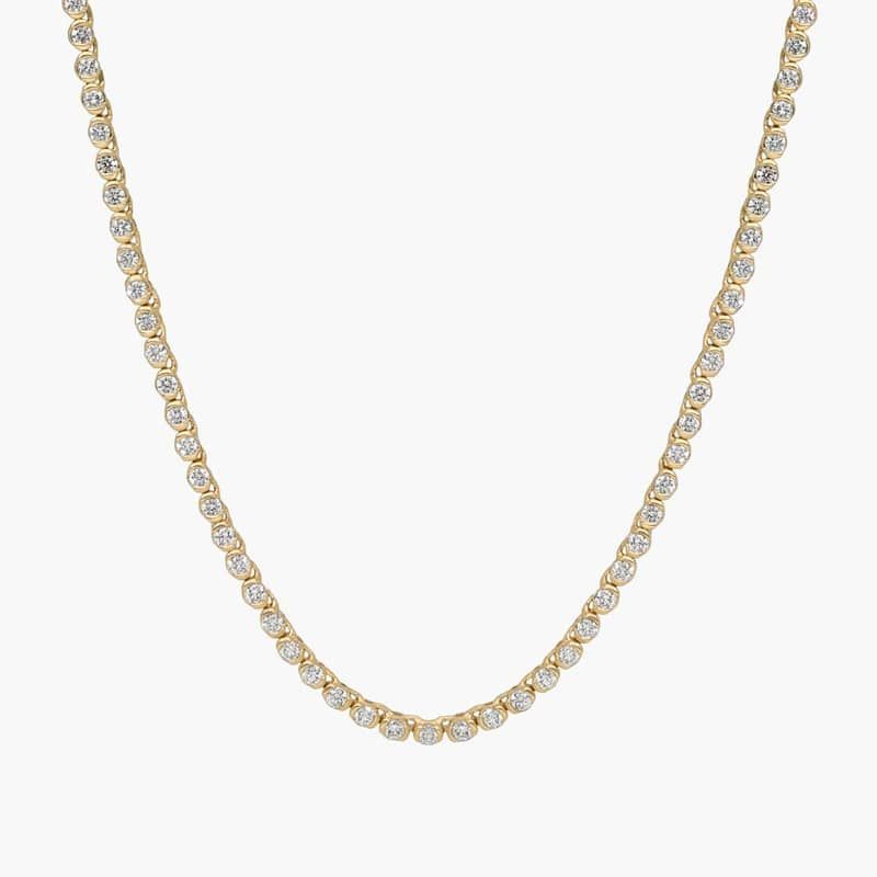 Mini Half Tennis Necklace With 2CTW Round Cut Diamonds In 14K Yellow Gold